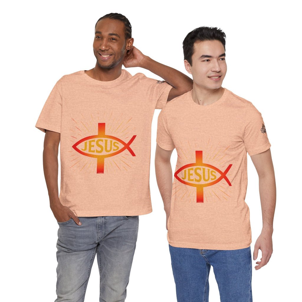 Jesus Ichthys T-shirt – Christian Fish Symbol with Cross & Jesus Inscription T-shirt for Eternal Faith & Streetwear Printify