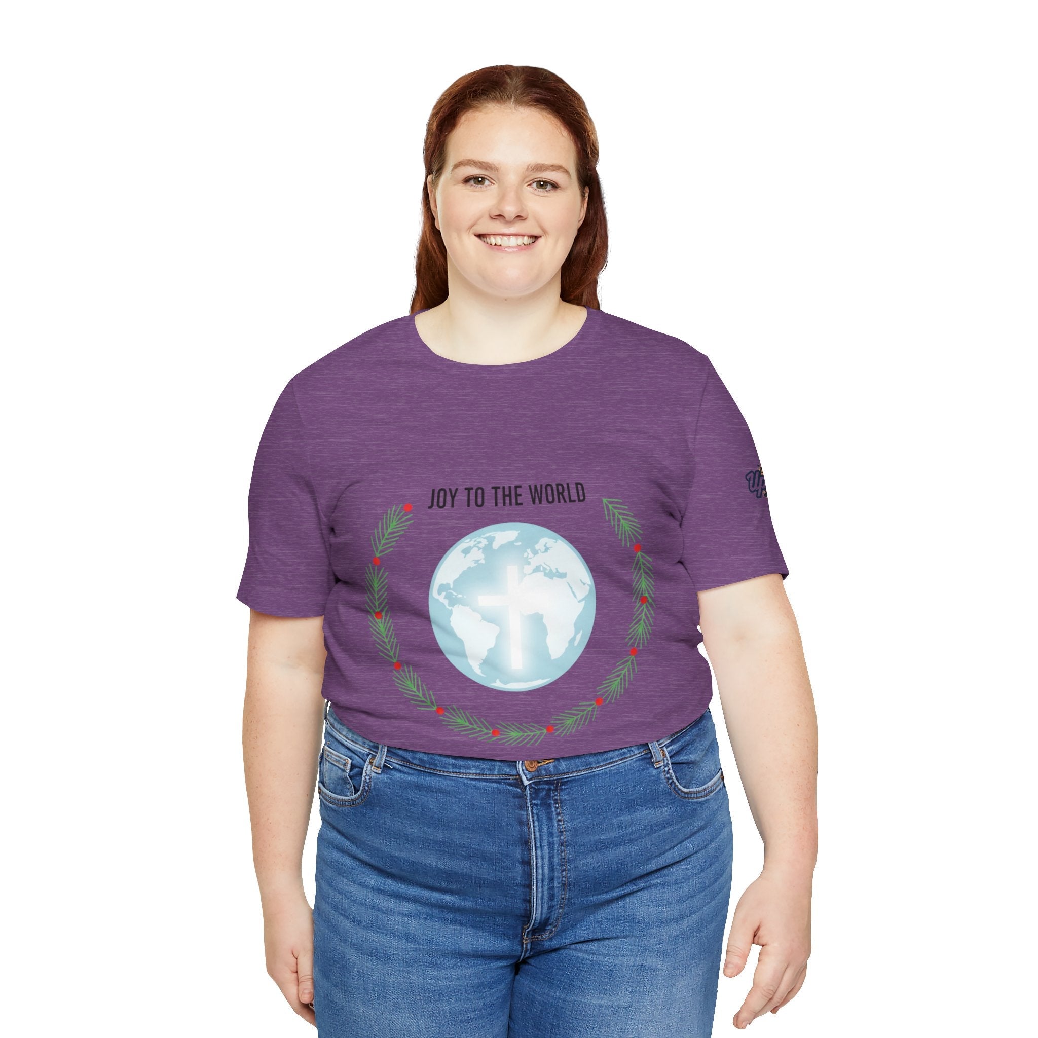 Joy to the World T-shirt – Wreath Earth Nativity Christian Christmas T-shirt for Isaiah 9:6 Holiday Faith & Festive Joy Printify
