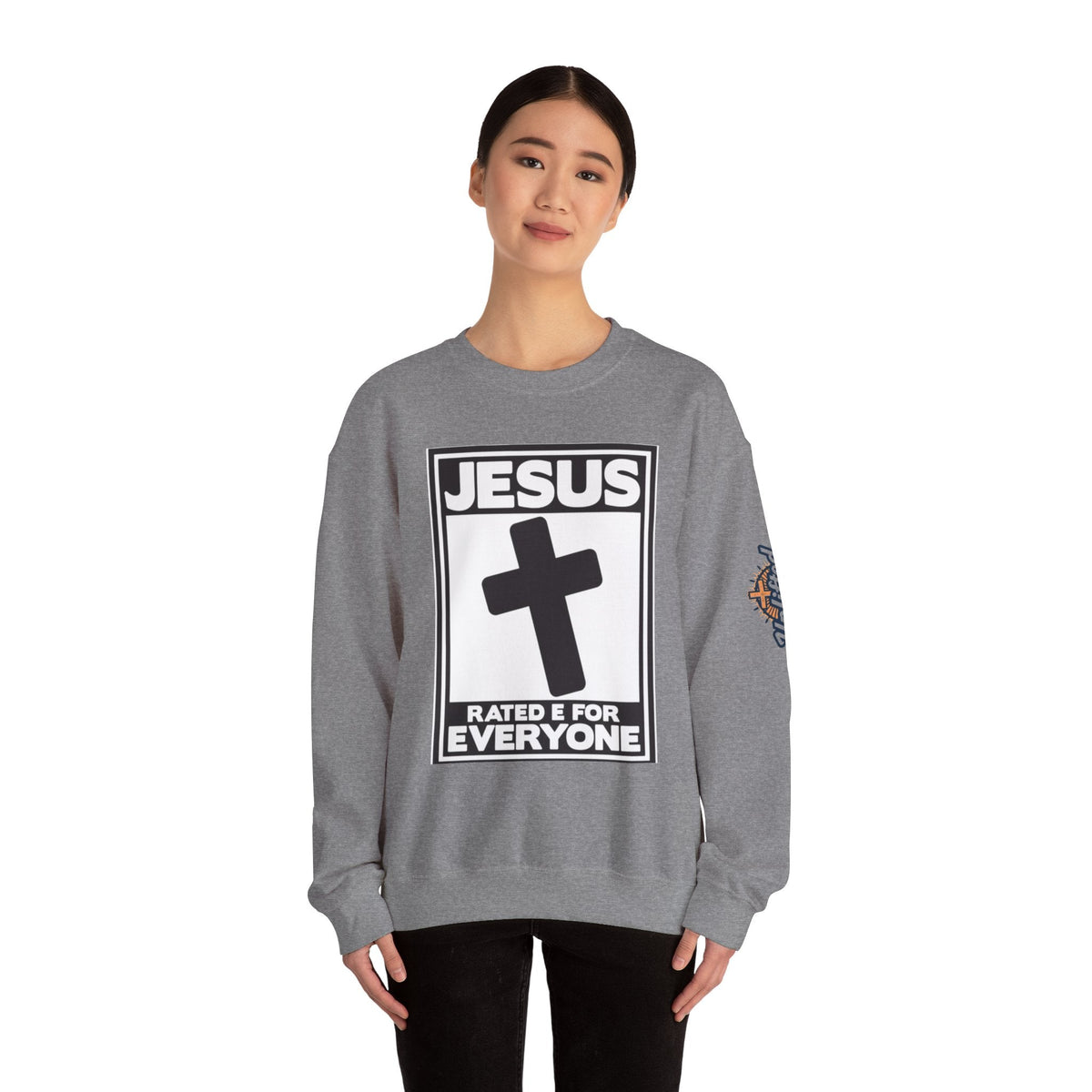 Jesus, Rated E for Everyone Sweatshirt - Gamer Faith Sweatshirt - Christian Video Game Parody Printify