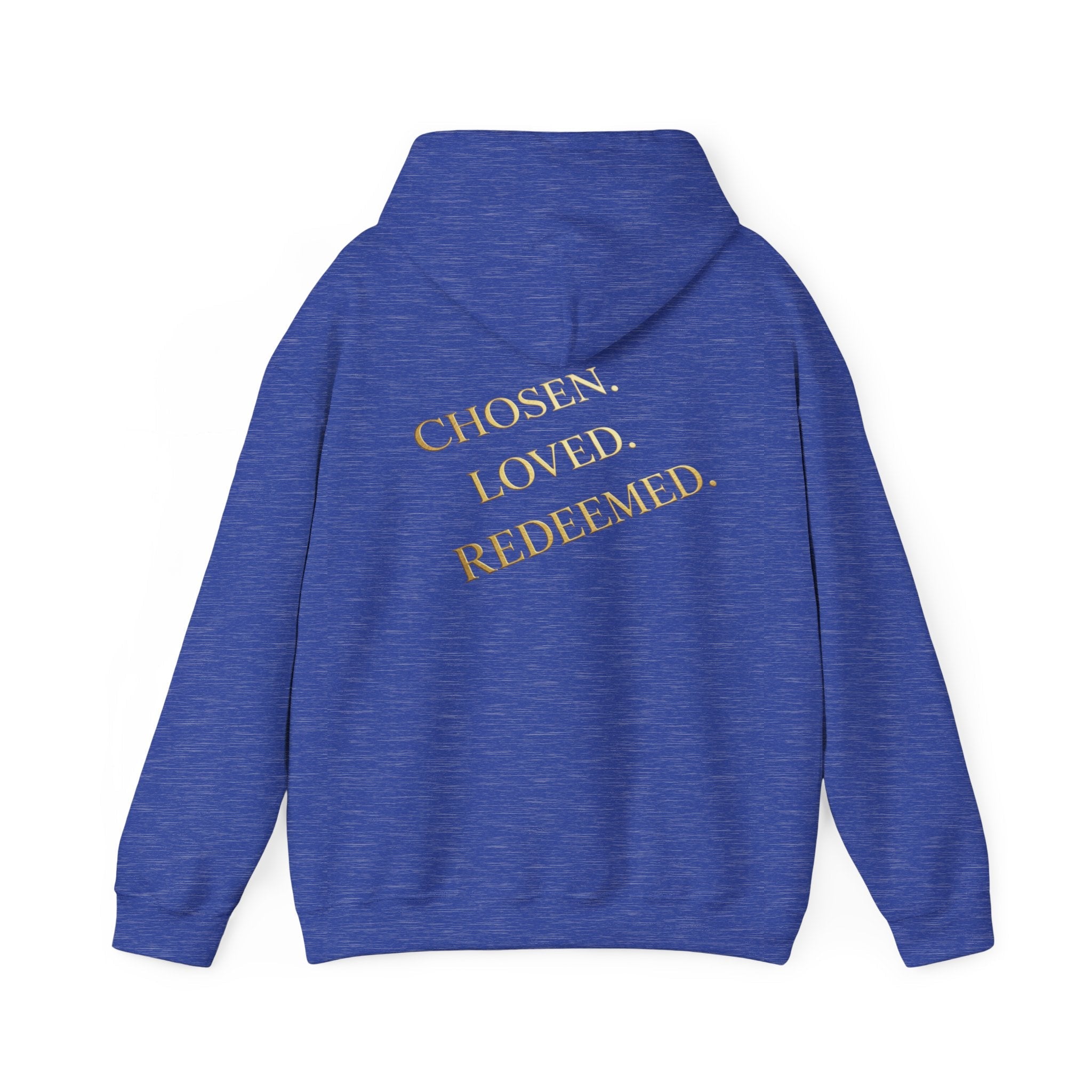 ✨ Chosen. Loved. Redeemed. – Elegant Christian Hoodie | Gold Foil Faith Tee | Subtle Cross & Heart Design | Inspirational Bible Verse Apparel by Uplifted Gear Printify