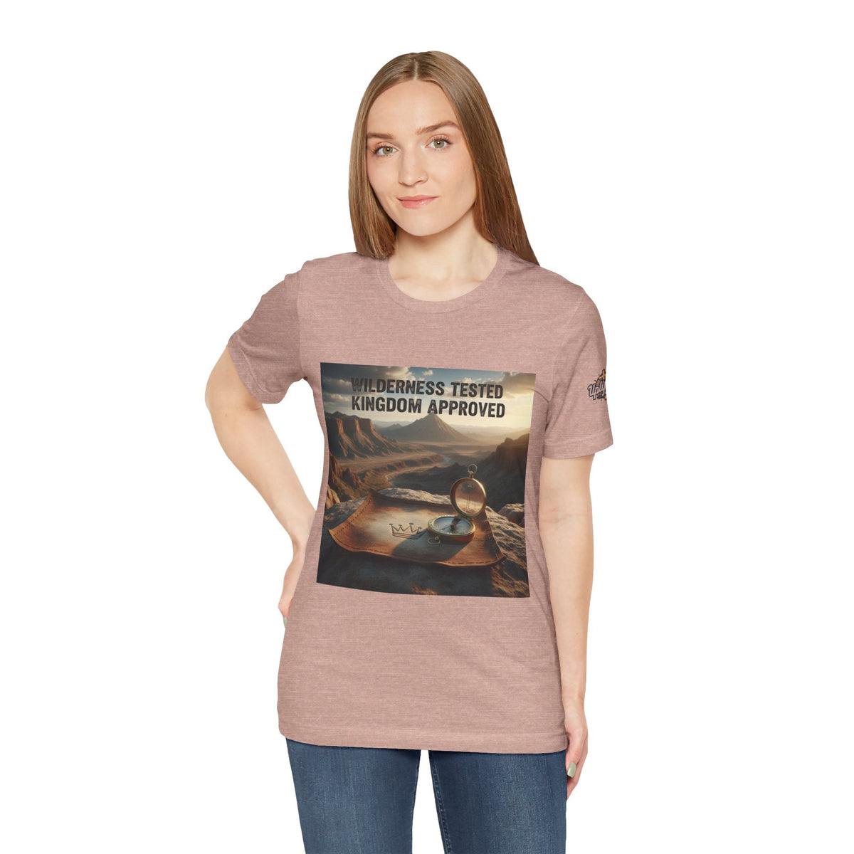 Wilderness Tested Kingdom Approved T-shirt – Mountain Desert Compass Crown Christian T-shirt for Biblical Adventure Faith Printify
