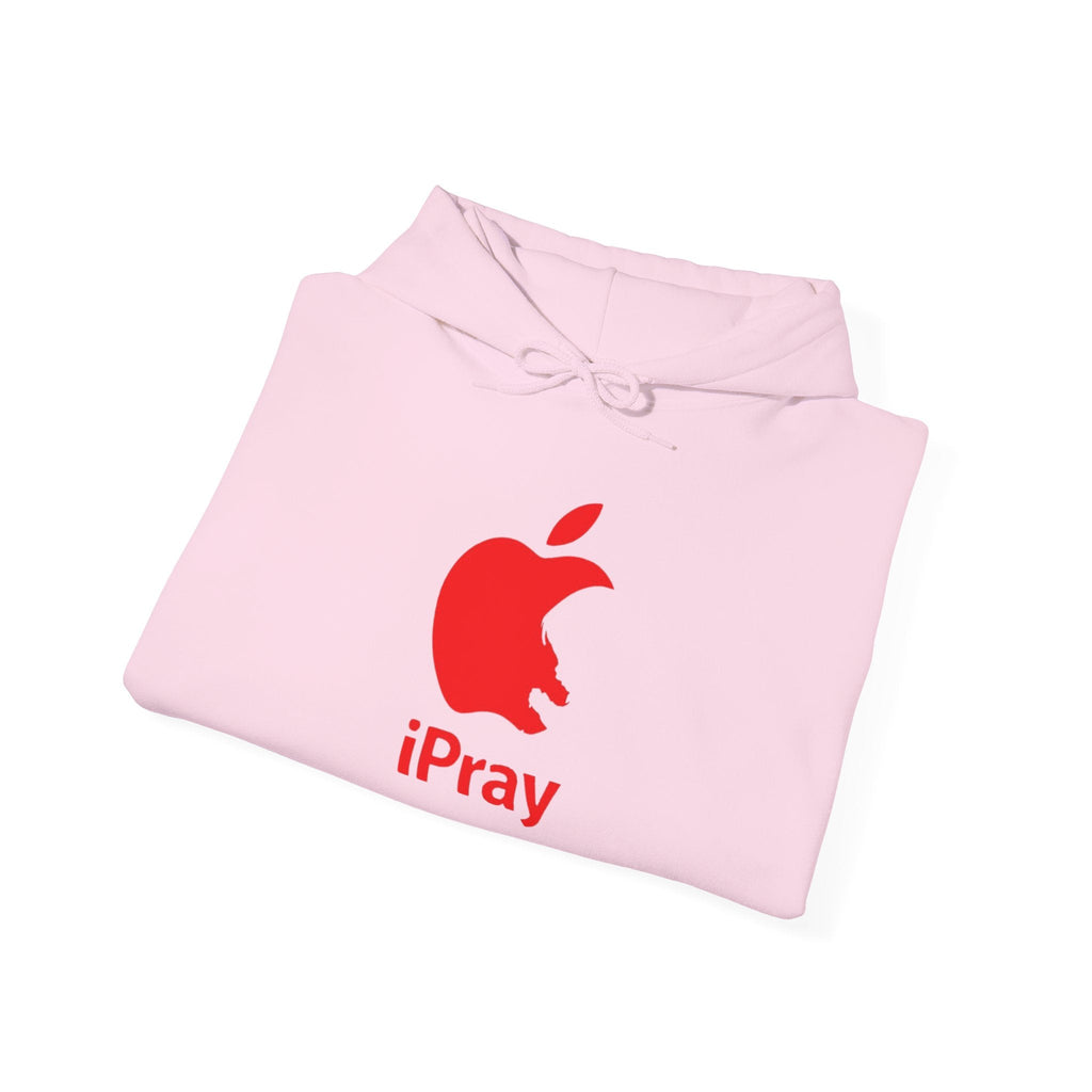 iPray Apple Logo Hoodie — Funny Christian Hoodie (Minimal Red Apple Graphic) Printify