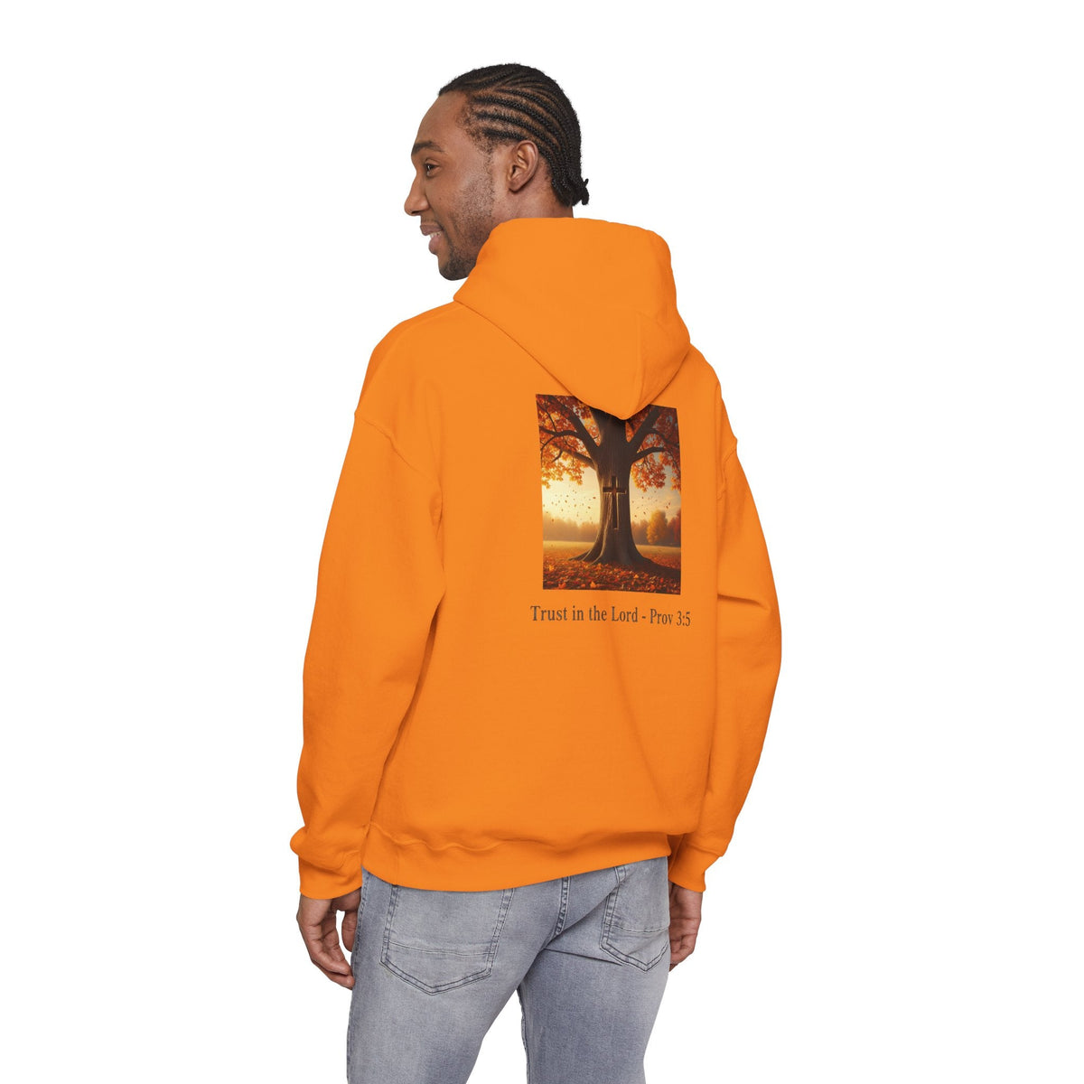 Trust in the Lord Hoodie – Autumn Tree Proverbs 3:5 Christian Hoodie for Cozy Faith Printify