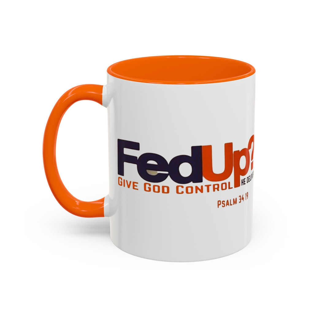 Funny Christian Coffee Mug — “Give God Control, HE Delivers” Accent Mug (11/15oz) Printify