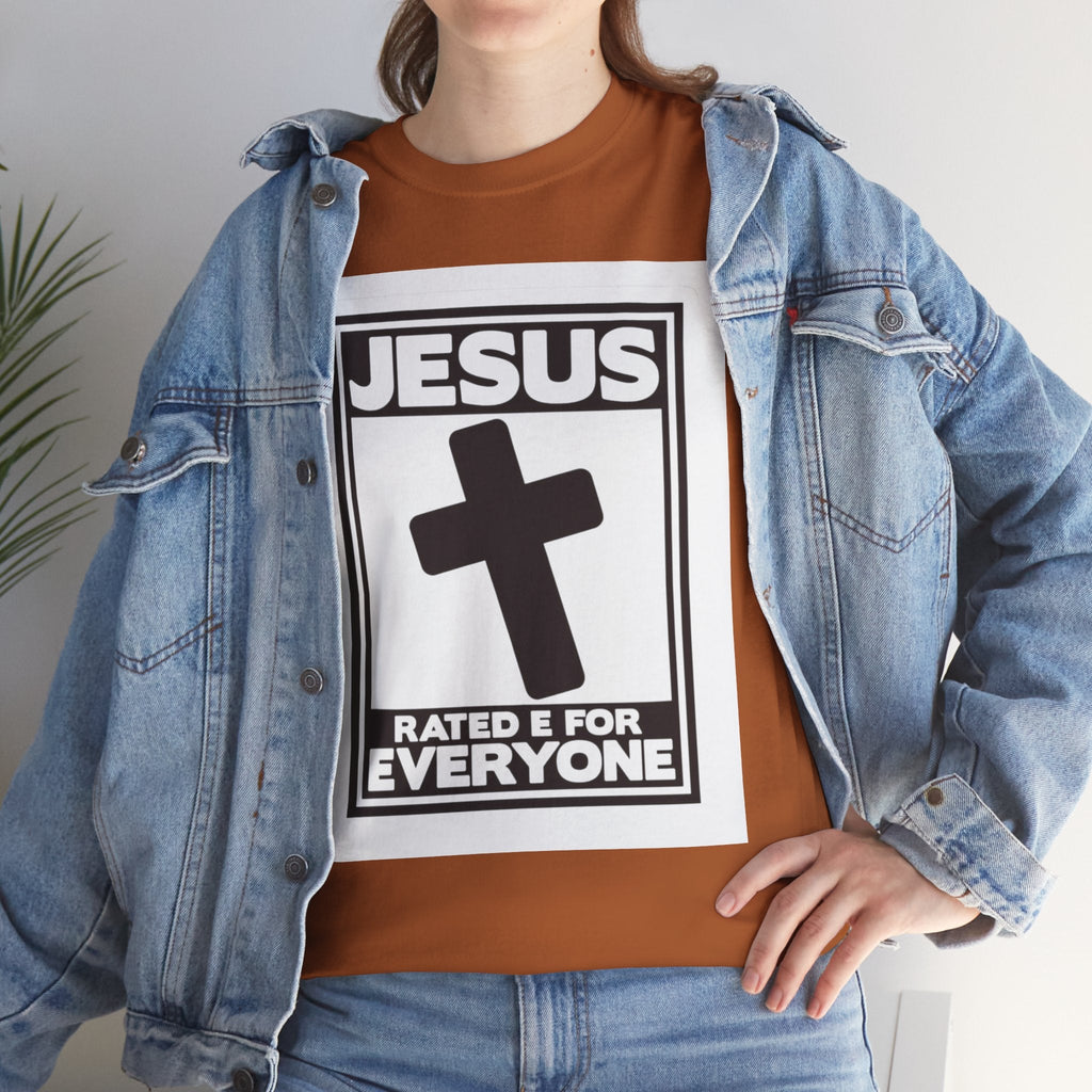 Jesus, Rated E for Everyone T-shirt - Gamer Faith T-shirt - Christian Video Game Parody Printify