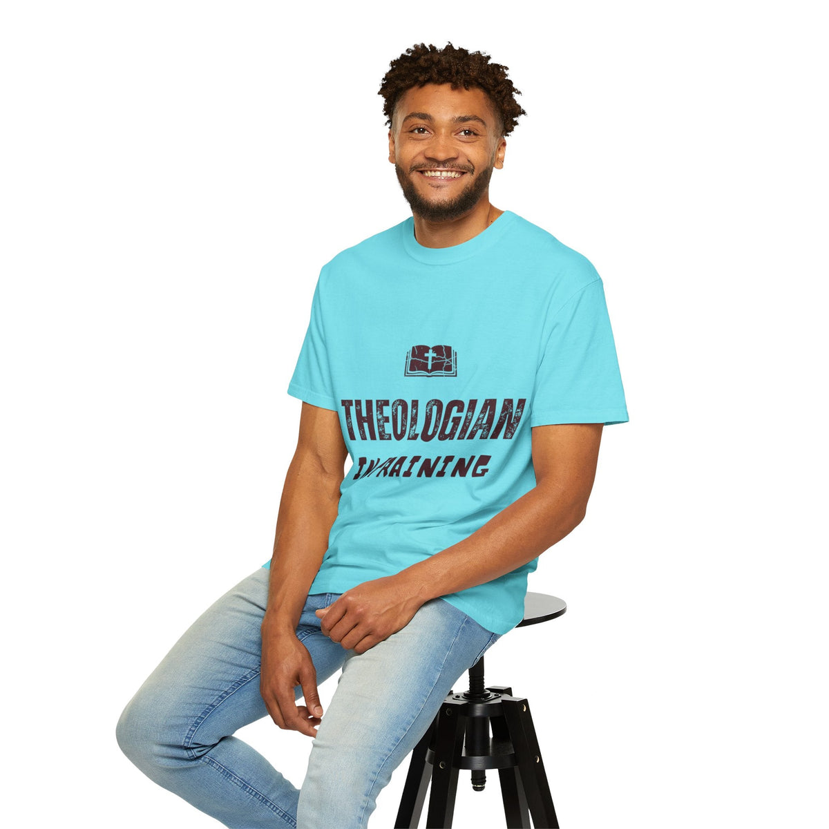 Theologian in Training T-Shirt – Open Bible & Cross Christian Tee for Faithful Learners Printify