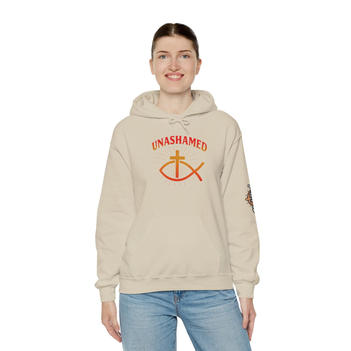 Unashamed Hoodie – Ichthys Jesus Fish & Cross Christian Sweatshirt for Romans 1:16 Bold Faith Printify