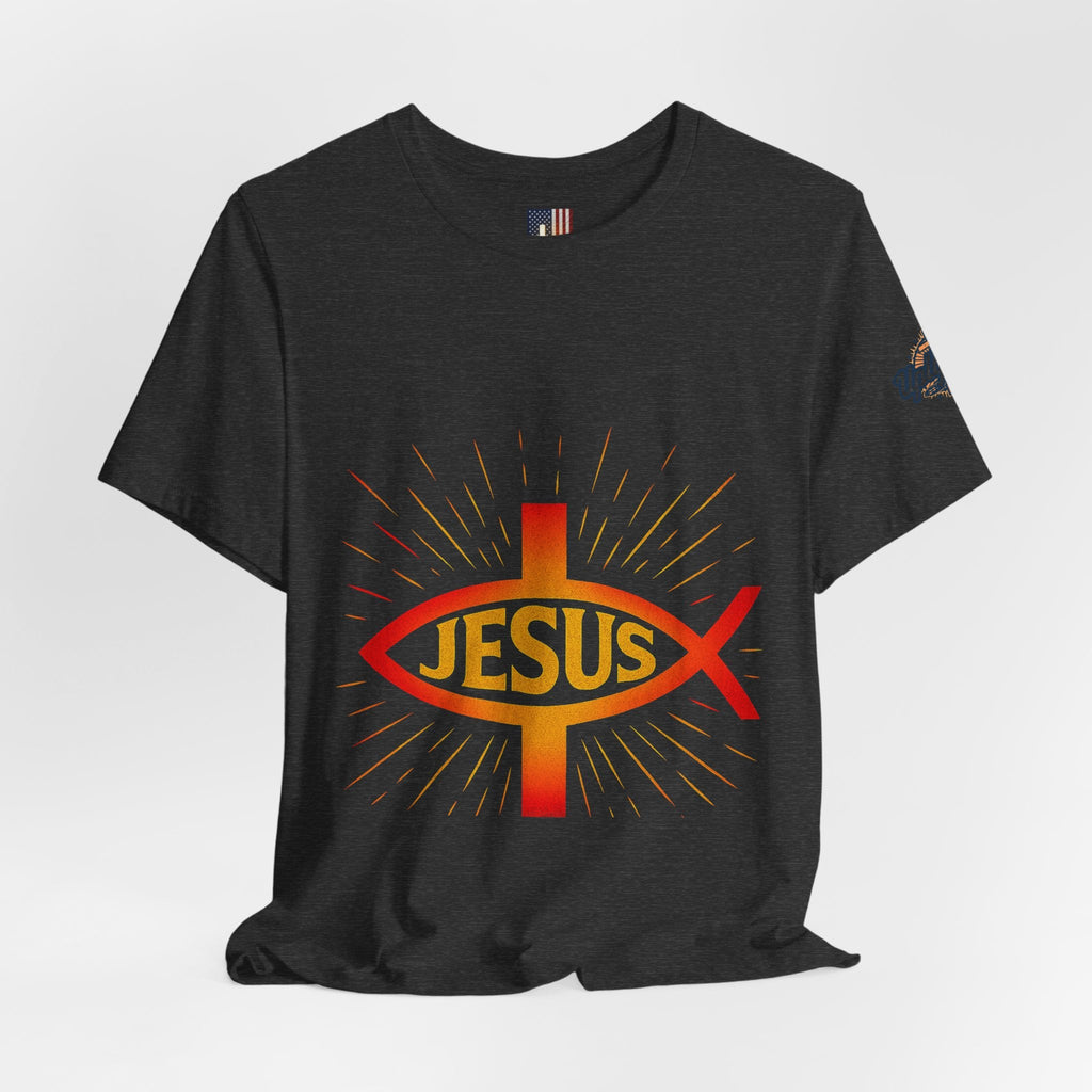 Jesus Ichthys T-shirt – Christian Fish Symbol with Cross & Jesus Inscription T-shirt for Eternal Faith & Streetwear Printify