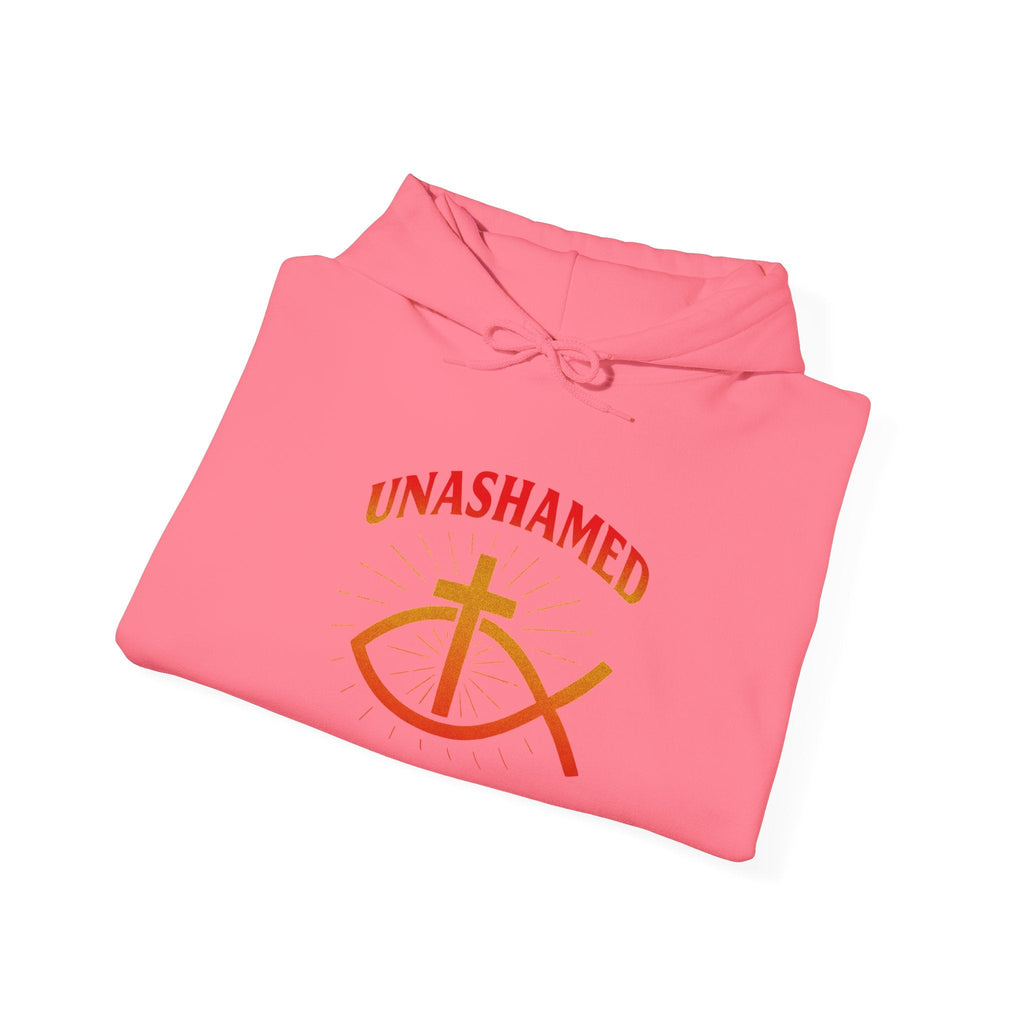 Unashamed Hoodie – Ichthys Jesus Fish & Cross Christian Sweatshirt for Romans 1:16 Bold Faith Printify