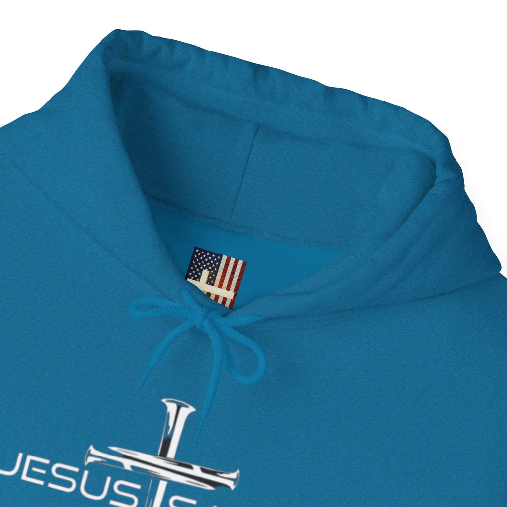 Jesus Saves Hoodie – 3 Nails Crucifix Cross Christian Sweatshirt for Redemption Faith & Bold Salvation Printify