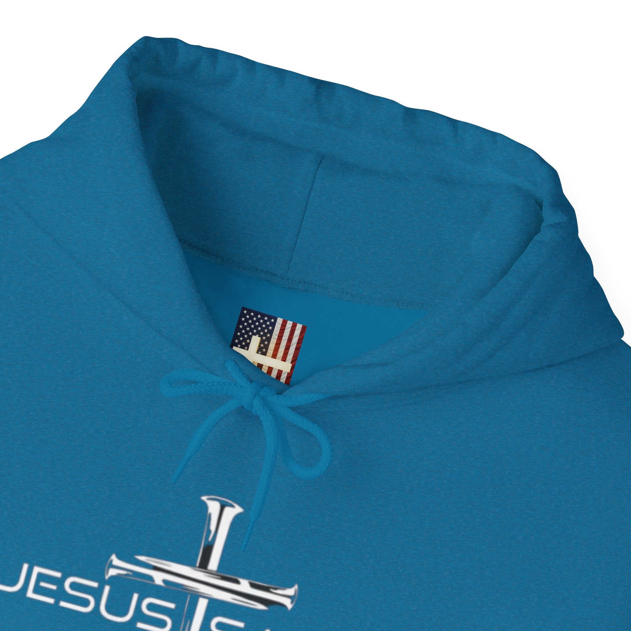 Jesus Saves Hoodie – 3 Nails Crucifix Cross Christian Sweatshirt for Redemption Faith & Bold Salvation Printify