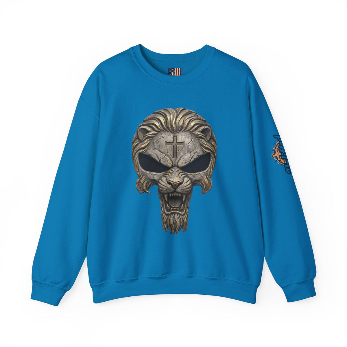 Lion of Judah Skull Christian Sweatshirt - Warrior Faith Cross Sweatshirt Printify