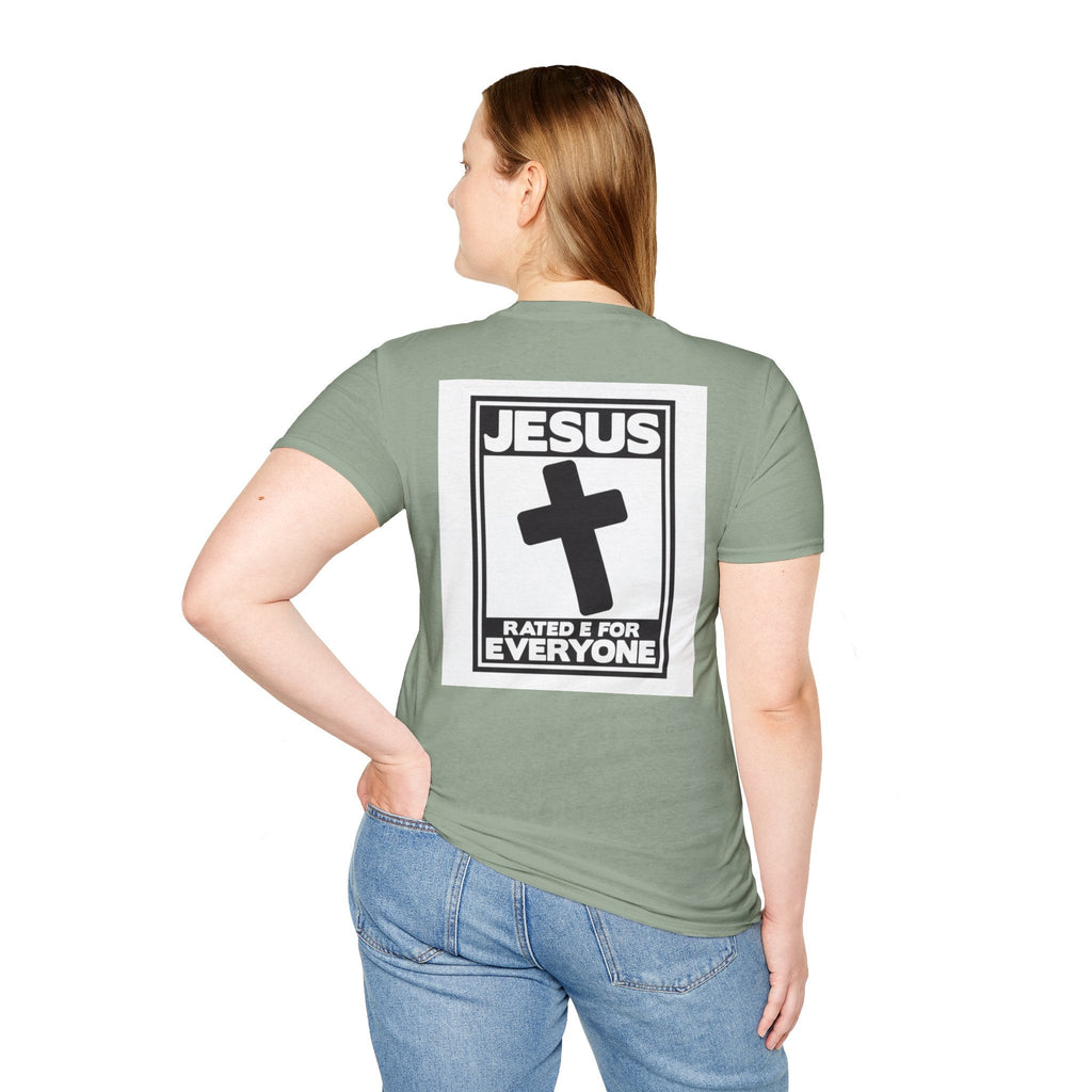 Jesus, Rated E for Everyone T-shirt - Gamer Faith T-shirt - Christian Video Game Parody Printify