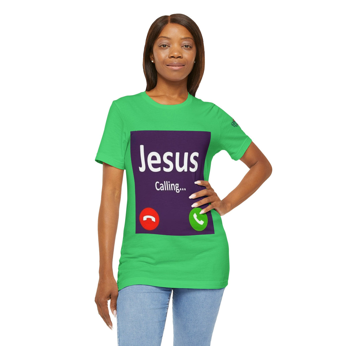 Jesus Calling T-shirt – Funny Cell Phone Screen Christian T-shirt for Divine Connection & Faith Humor Printify