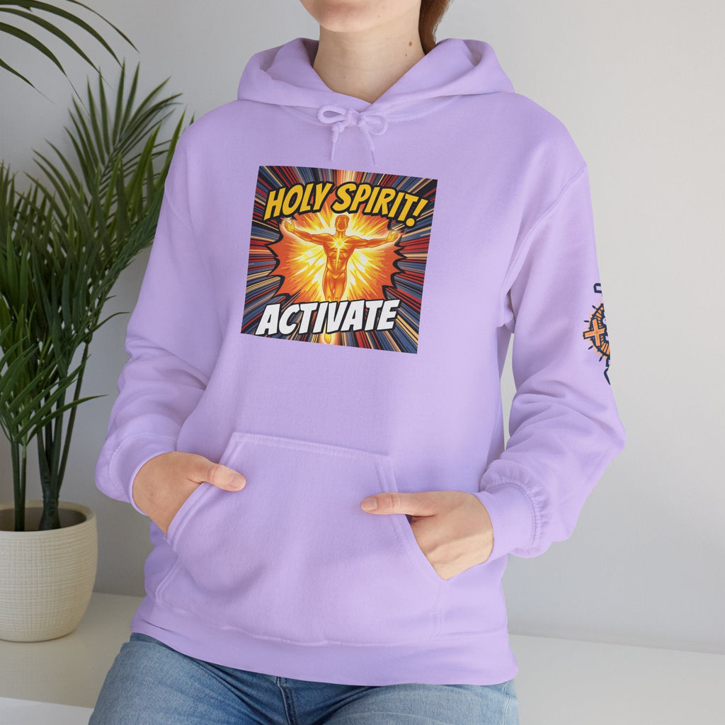 Holy Spirit Activate Hoodie – Superhero Christian Sweatshirt with Vibrant Power-Up Design for Faith-Fueled Boldness Printify