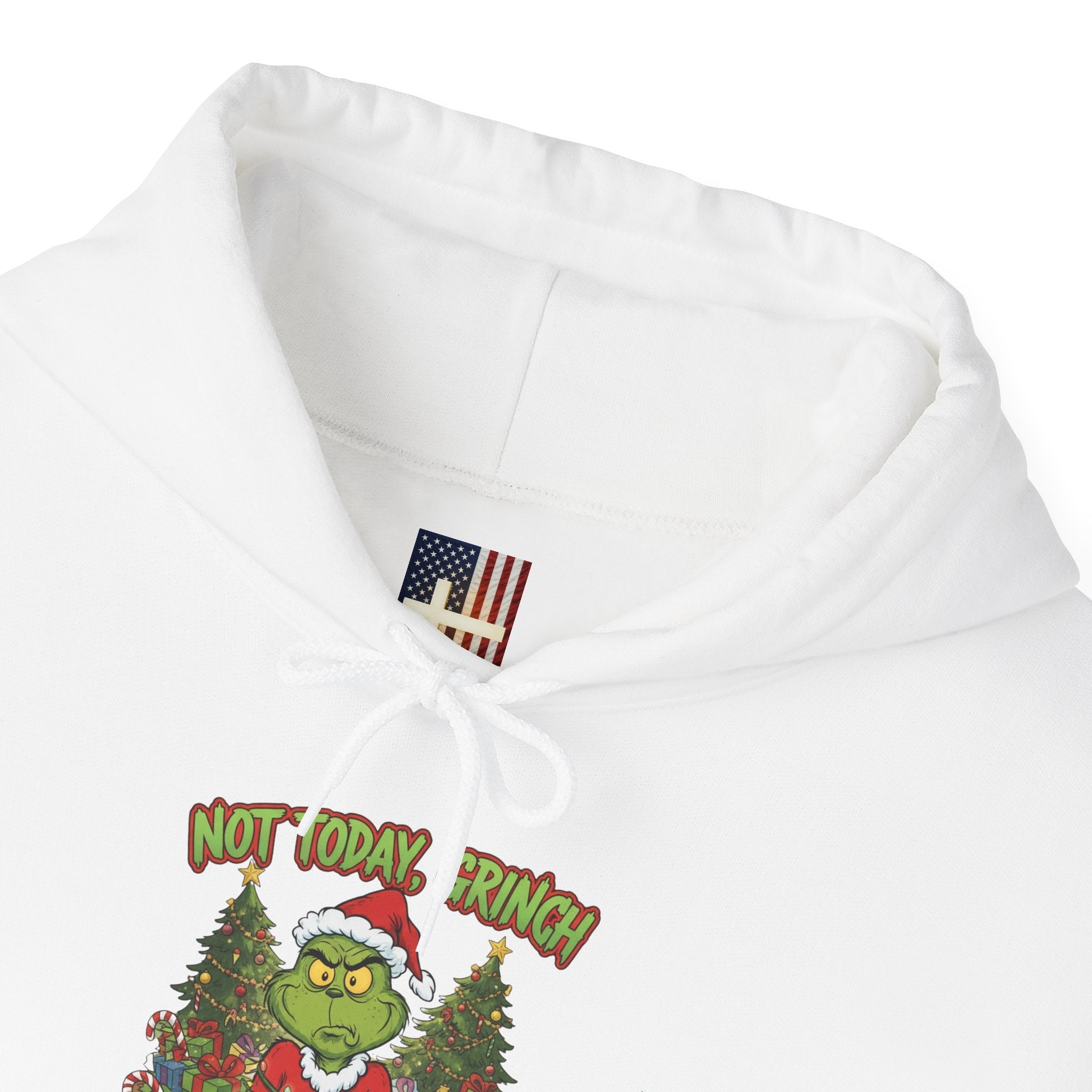 🎄 Not Today, Grinch – Jesus Saves | Funny Christian Christmas Hoodie | Sulking Grinch & Glowing Cross | Bold Neon Faith Tee by Uplifted Gear Printify