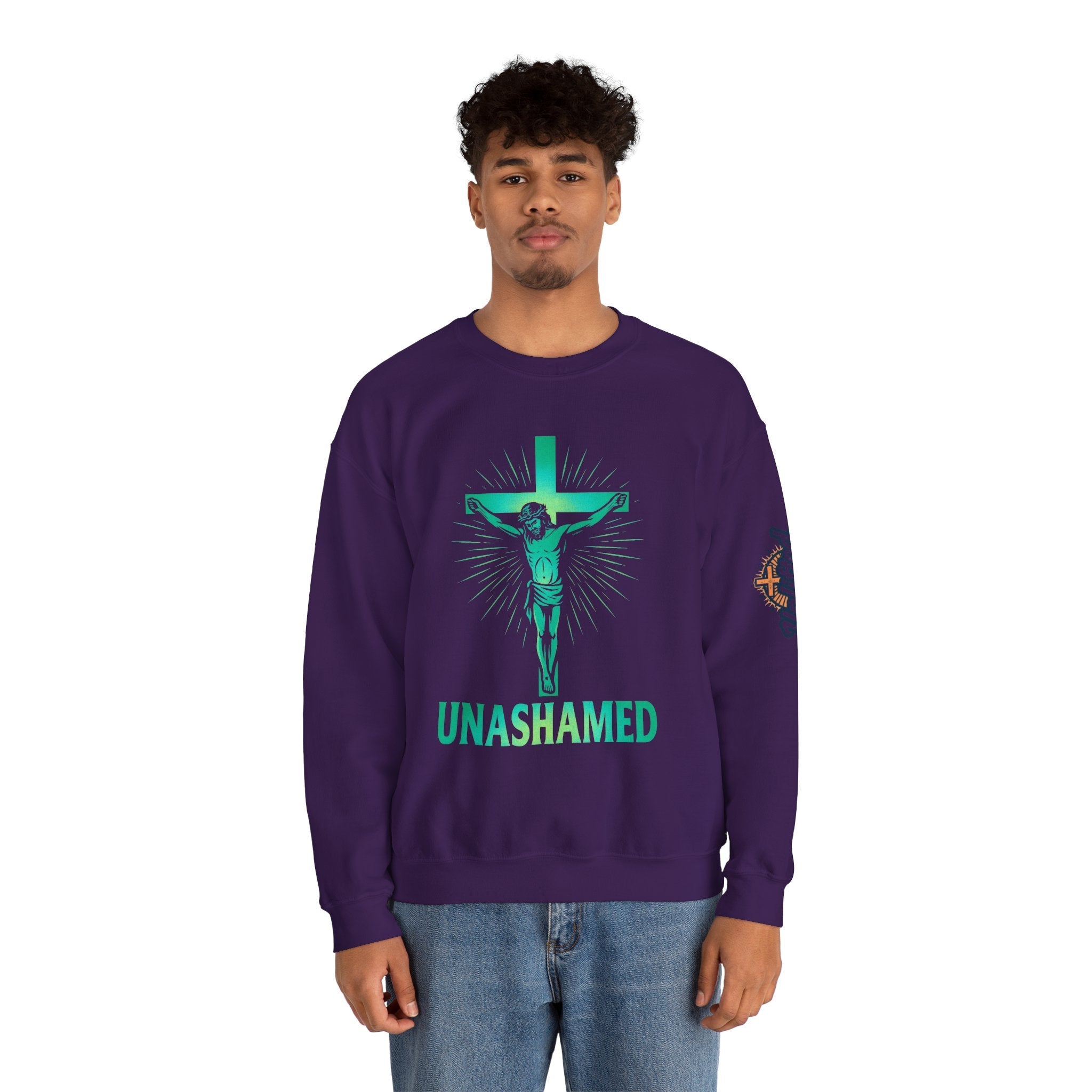 Unashamed Sweatshirt – Romans 1:16 Crucifixion Christian Sweatshirt for Bold Unwavering Faith Printify
