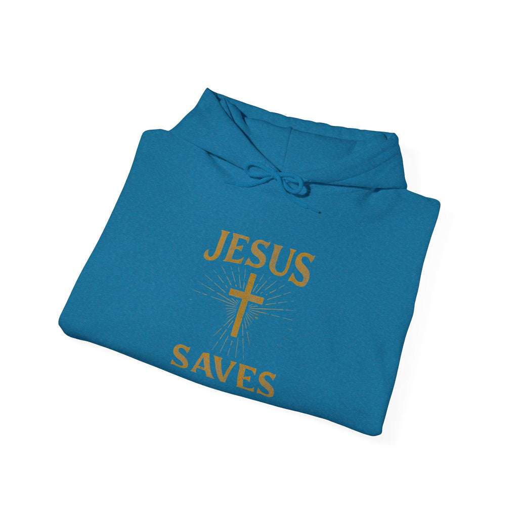 Jesus Saves Hoodie – Radiant Cross & Rays of Light Christian Sweatshirt for Eternal Hope & Faith Printify