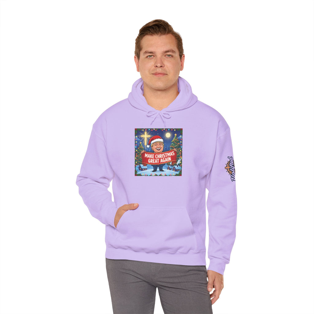 🎄 Make Christmas Great Again – Patriotic Christian Christmas Hoodie | Bold Holiday Faith Tee | Red & White Banner Design | Uplifted Gear Printify