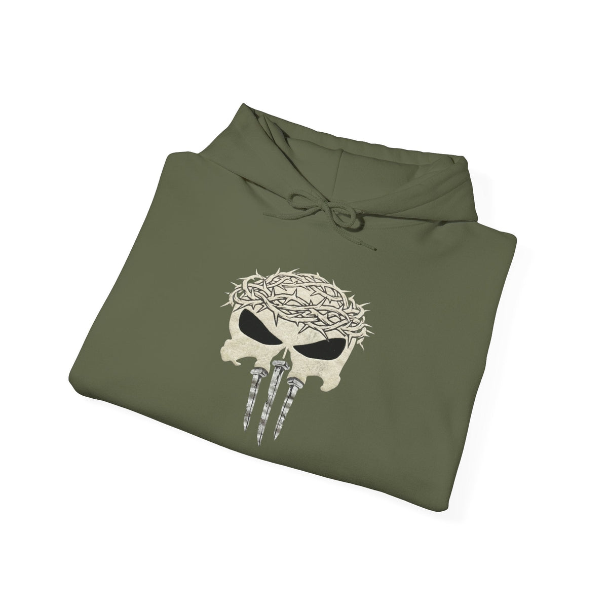 Christian Skull Hoodie - Crown of Thorns & Nails - Warrior Faith Hoodie Printify