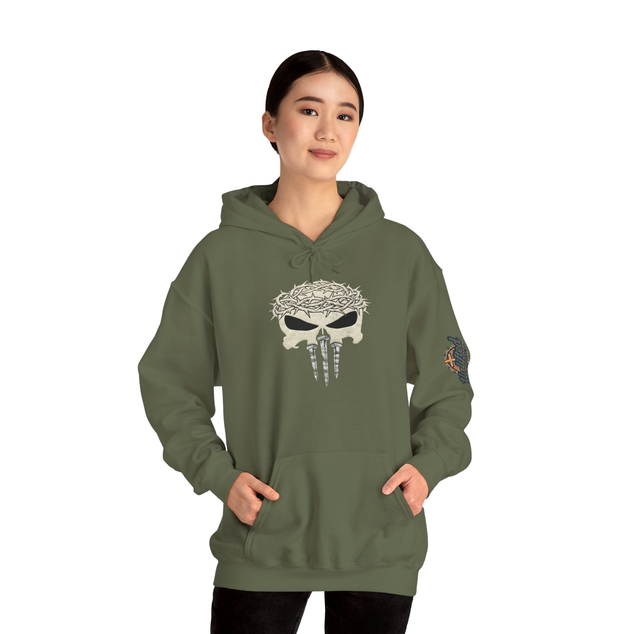 Christian Skull Hoodie - Crown of Thorns & Nails - Warrior Faith Hoodie Printify