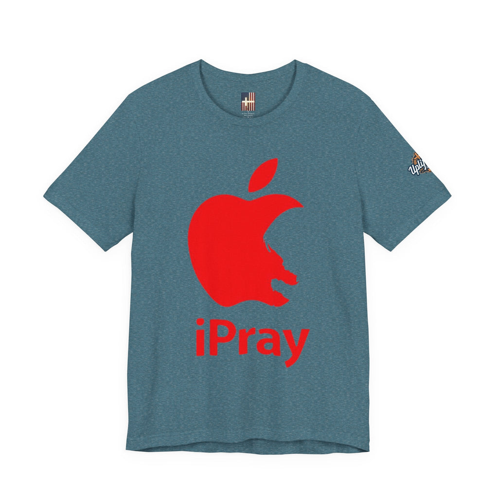 iPray Red Apple Christian T-Shirt — Faith Graphic Tee Printify