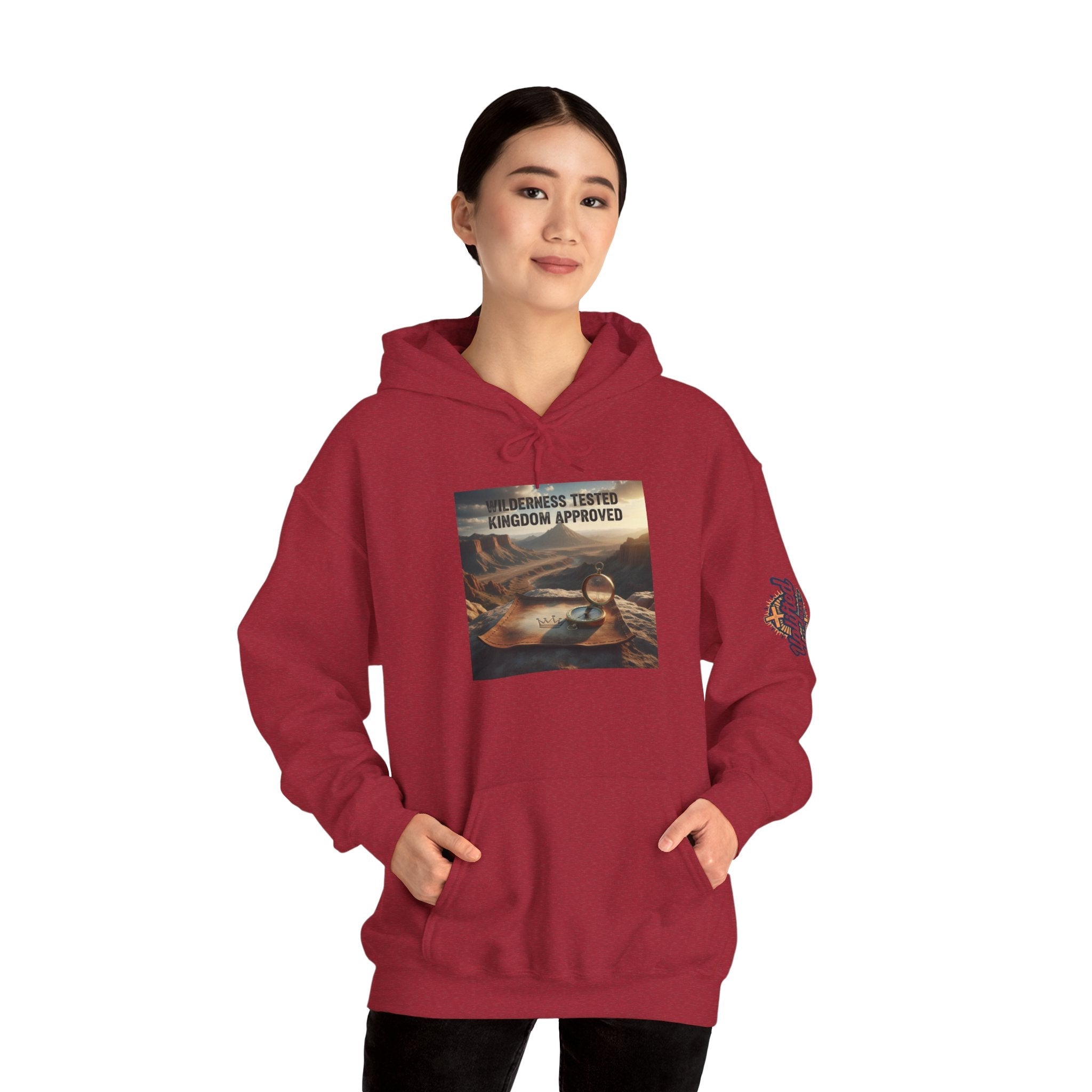 Wilderness Tested Kingdom Approved Hoodie – Mountain Desert Compass Crown Christian Sweatshirt for Biblical Adventure Faith Printify