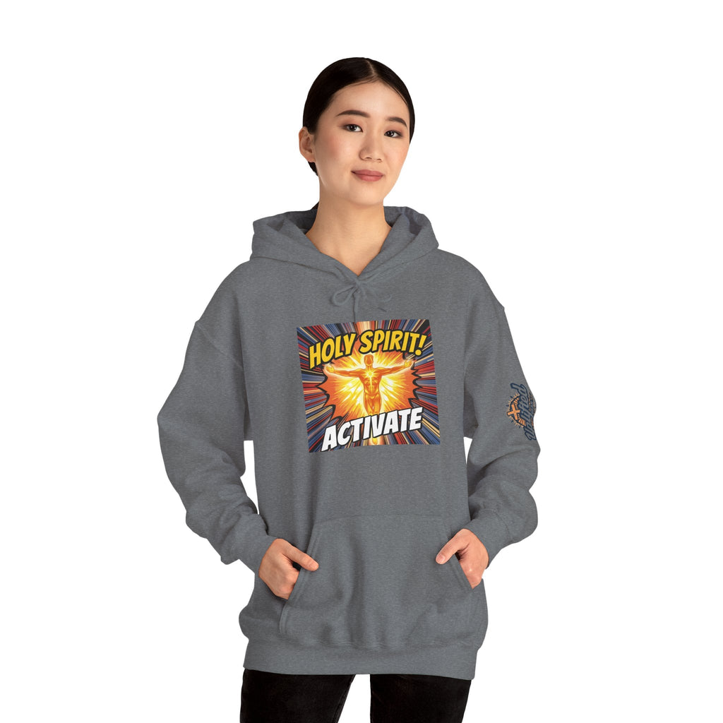 Holy Spirit Activate Hoodie – Superhero Christian Sweatshirt with Vibrant Power-Up Design for Faith-Fueled Boldness Printify