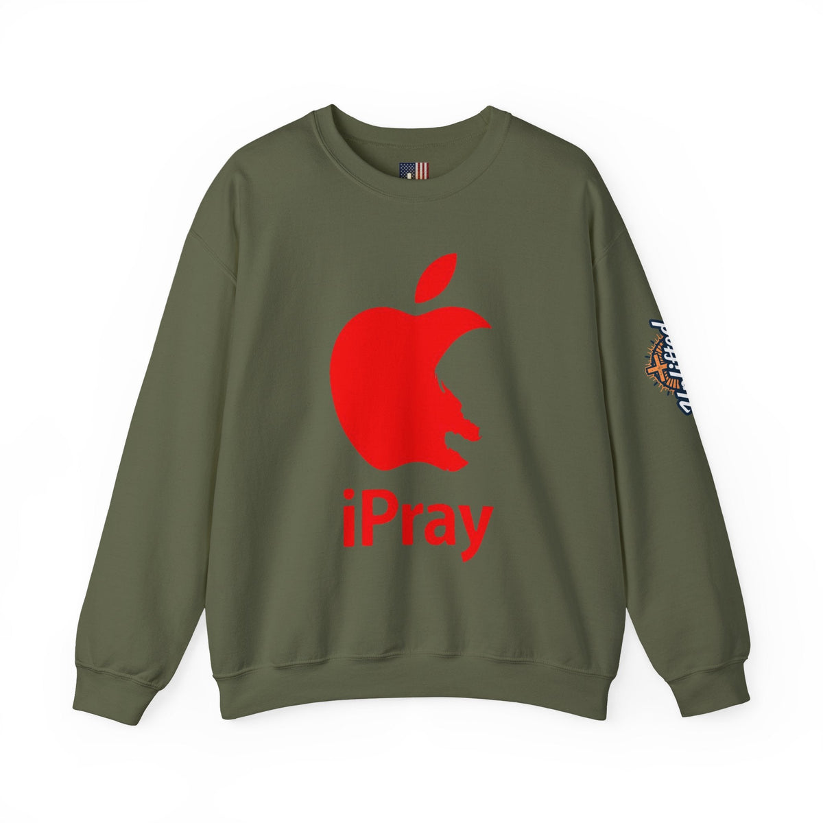 iPray Apple Logo Sweatshirt — Funny Christian Sweatshirt (Minimal Red Apple Graphic) Printify