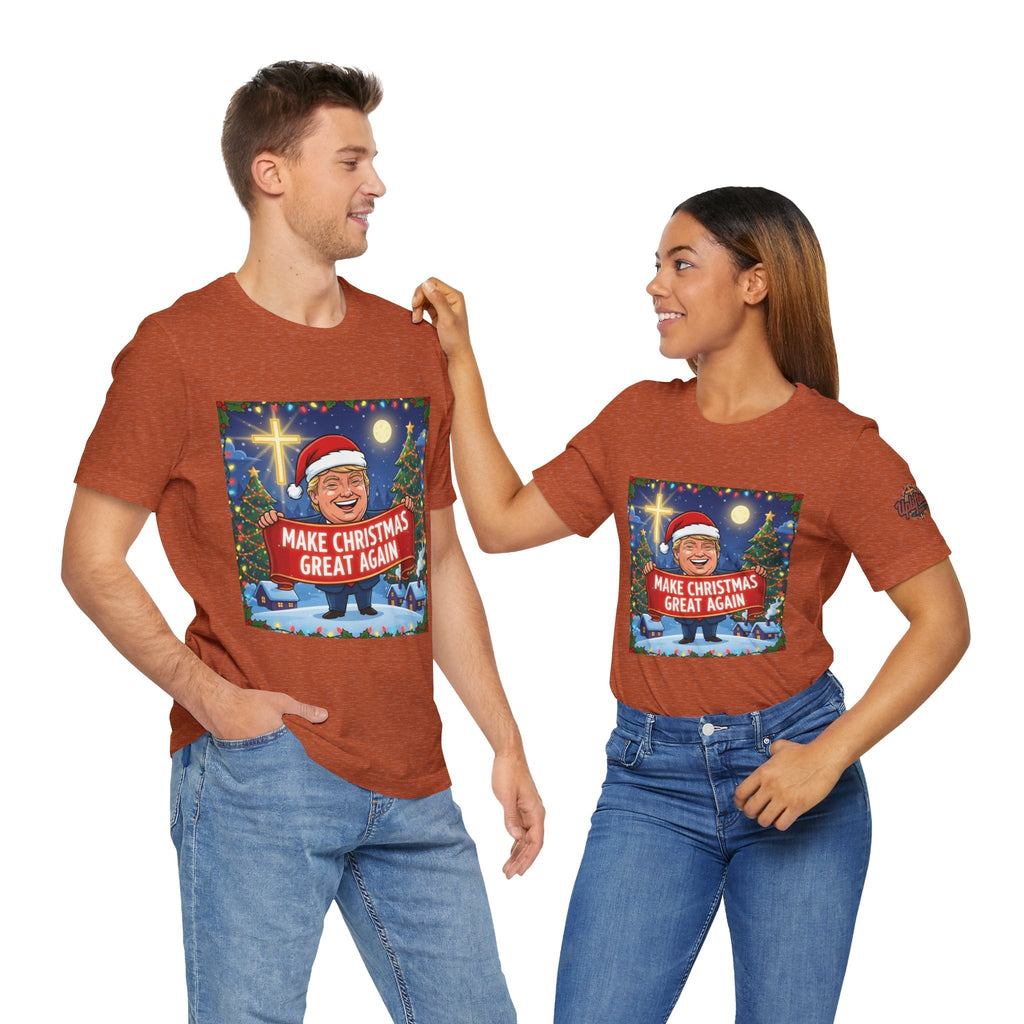 🎄 Make Christmas Great Again – Patriotic Christian Christmas T-Shirt | Bold Holiday Faith Tee | Red & White Banner Design | Uplifted Gear Printify