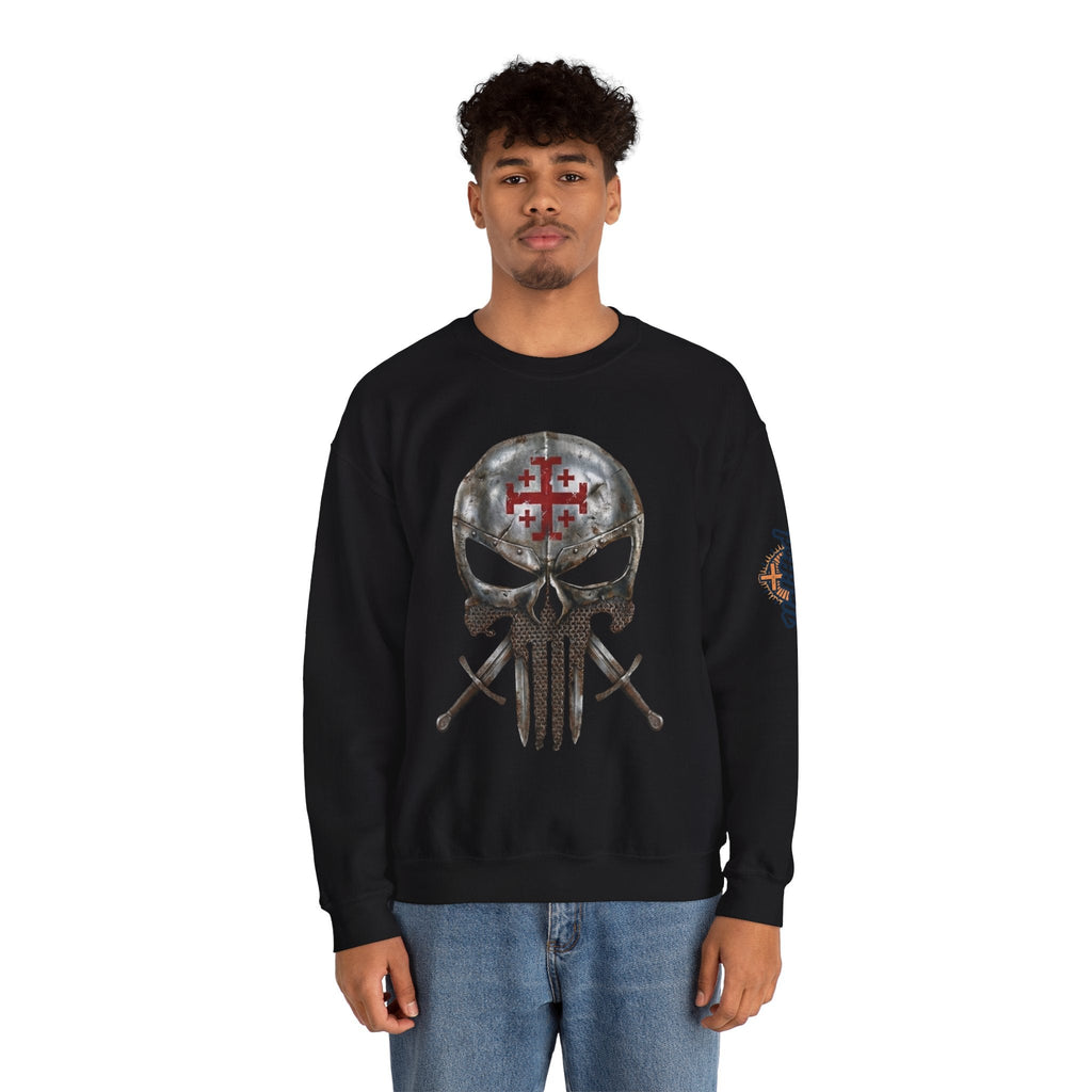 Crusader Knight Christian Skull Sweatshirt - Warrior Armor of God Sweatshirt Printify