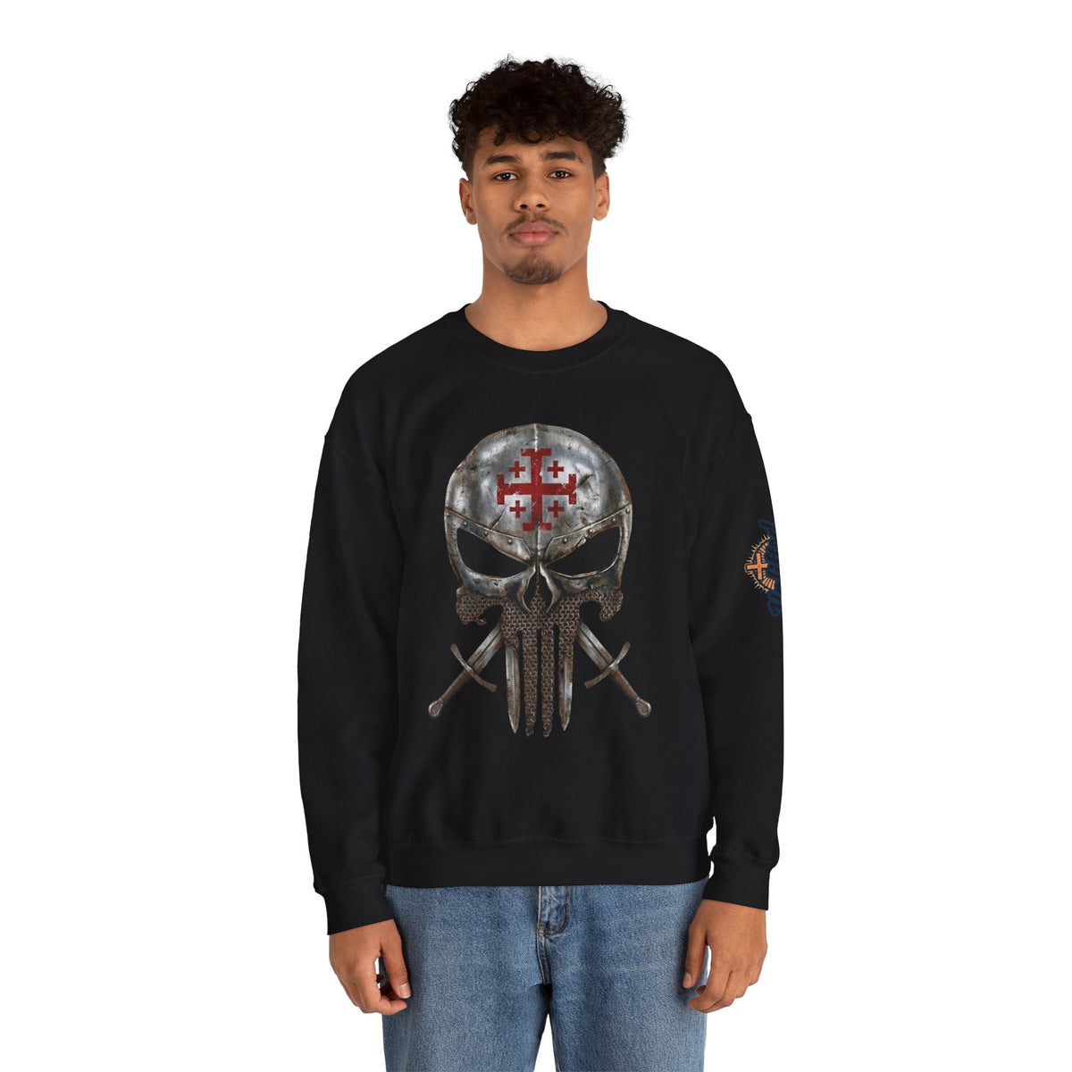 Crusader Knight Christian Skull Sweatshirt - Warrior Armor of God Sweatshirt Printify