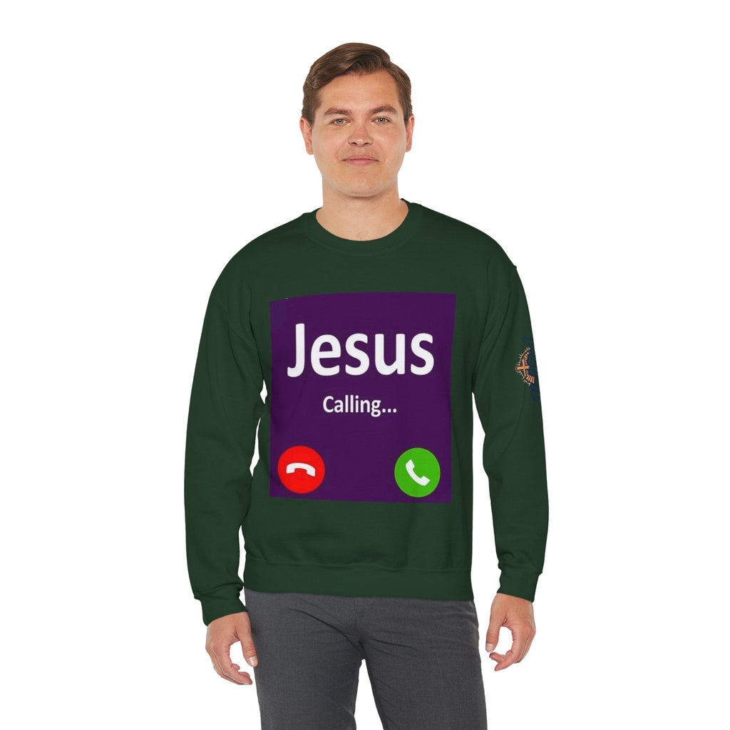 Jesus Calling Sweatshirt – Funny Cell Phone Screen Christian Sweatshirt for Divine Connection & Faith Humor Printify