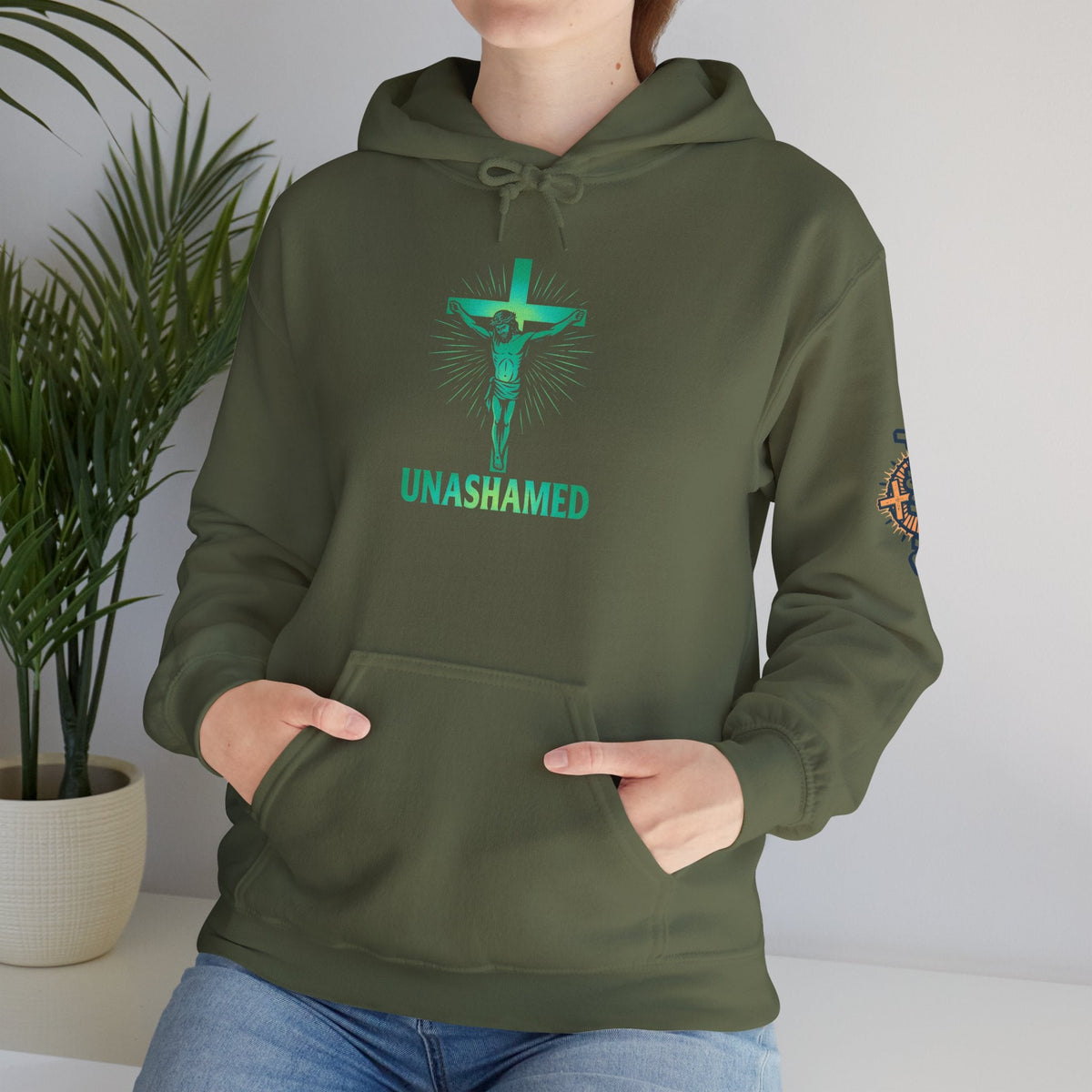Unashamed Hoodie – Romans 1:16 Crucifixion Christian Hoodie for Bold Unwavering Faith Printify