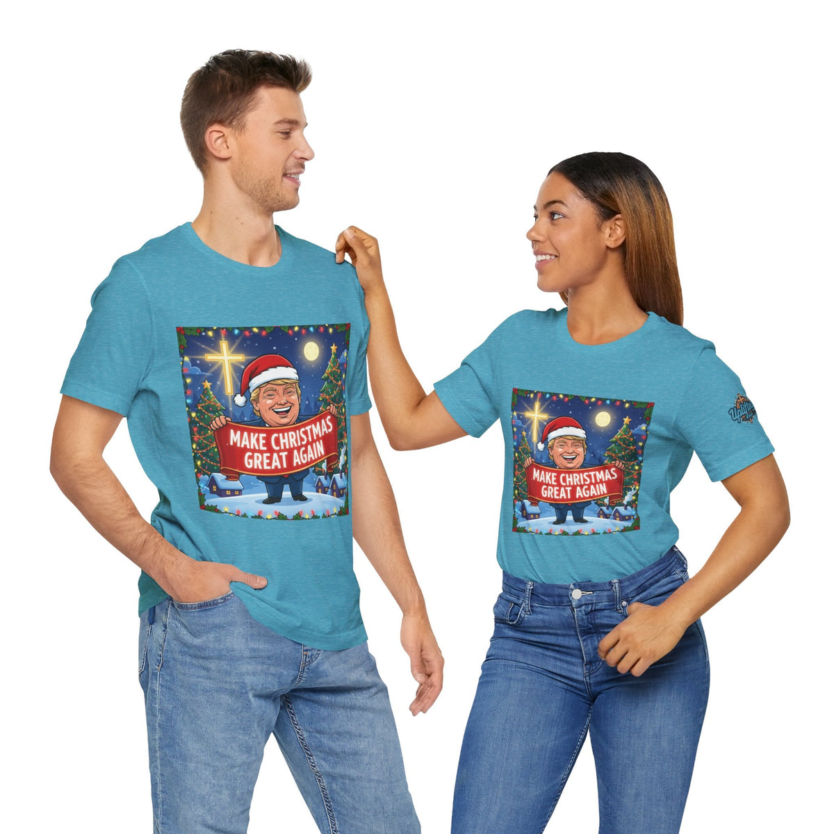 🎄 Make Christmas Great Again – Patriotic Christian Christmas T-Shirt | Bold Holiday Faith Tee | Red & White Banner Design | Uplifted Gear Printify