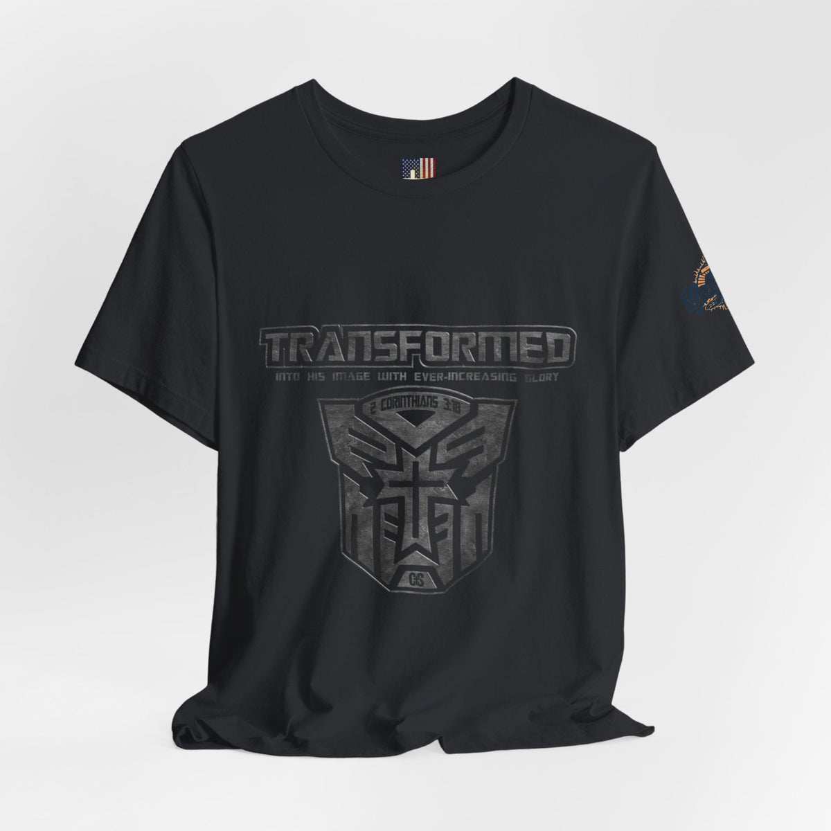 Transformer Logo Christian T-shirt | 2 Corinthians 3:18 Bible Verse T-shirt Printify