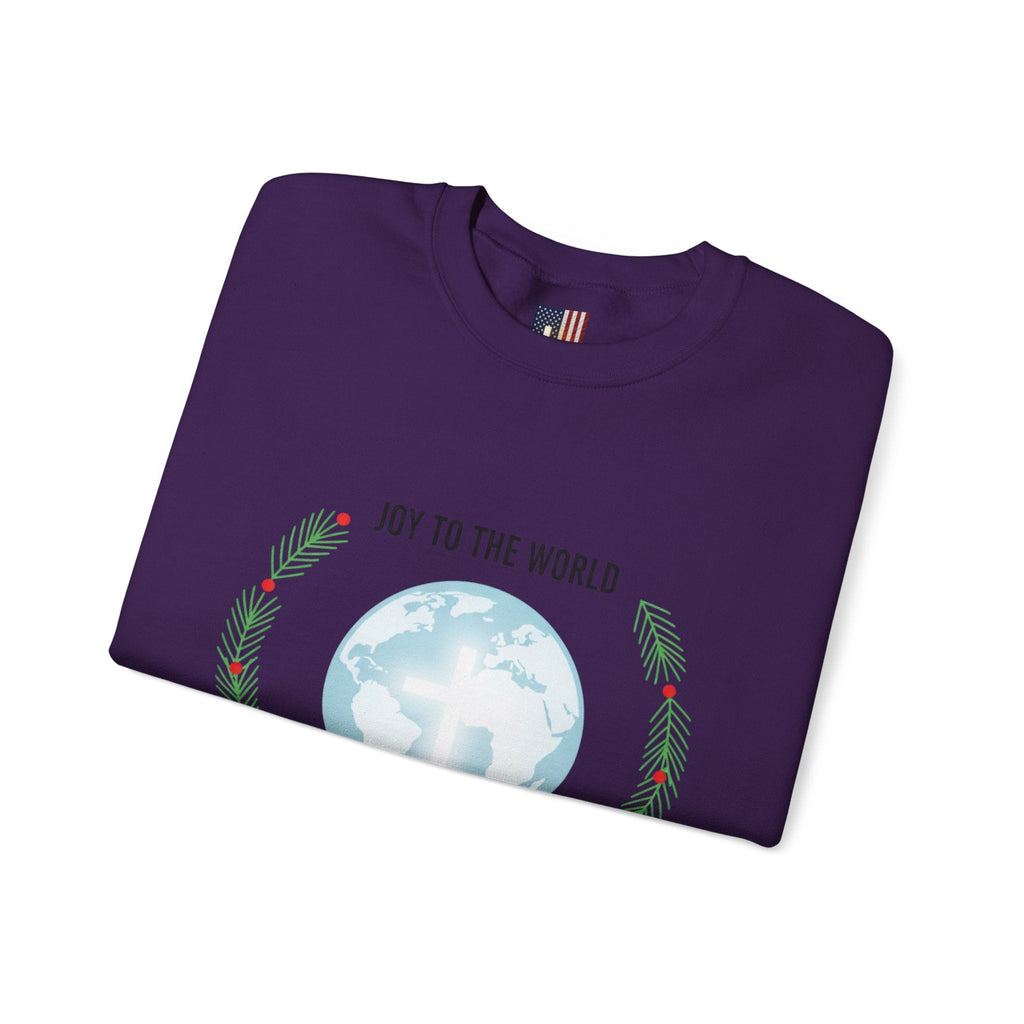 Joy to the World Sweatshirt – Wreath Earth Nativity Christian Christmas Sweatshirt for Isaiah 9:6 Holiday Faith & Festive Joy Printify
