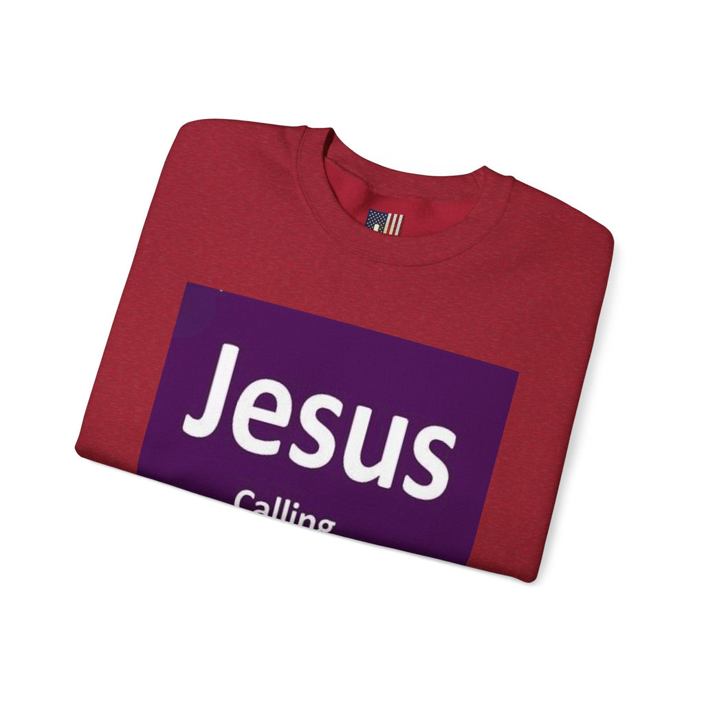 Jesus Calling Sweatshirt – Funny Cell Phone Screen Christian Sweatshirt for Divine Connection & Faith Humor Printify
