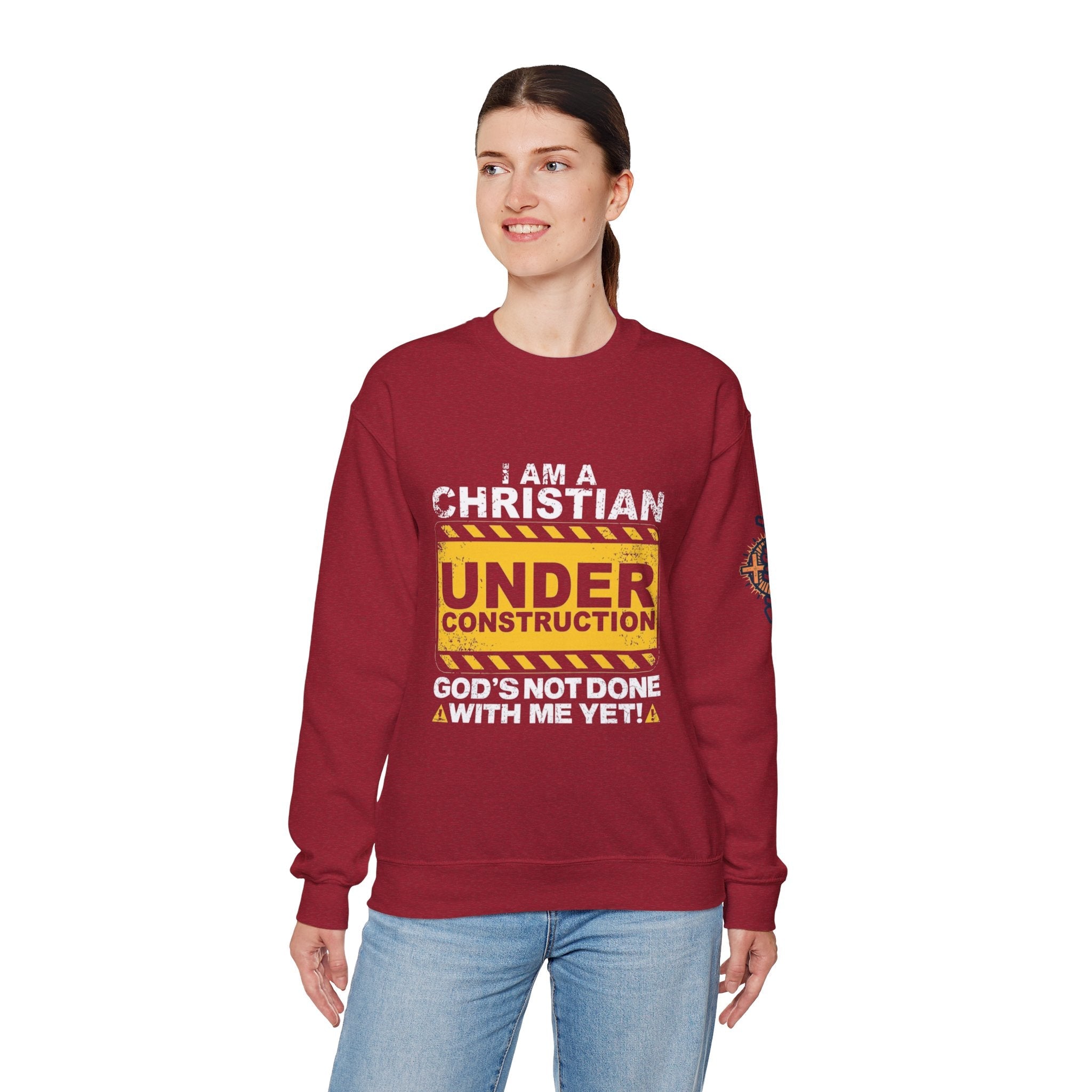Christian Under Construction Sweatshirt | God Is Not Done With Me Yet Sweatshirt Printify