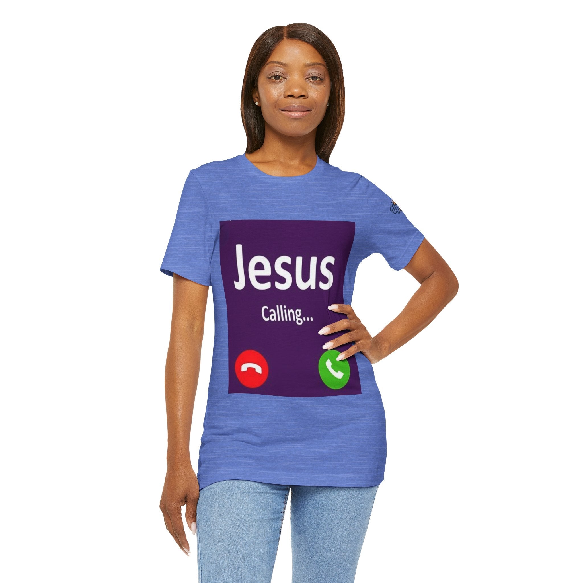 Jesus Calling T-shirt – Funny Cell Phone Screen Christian T-shirt for Divine Connection & Faith Humor Printify