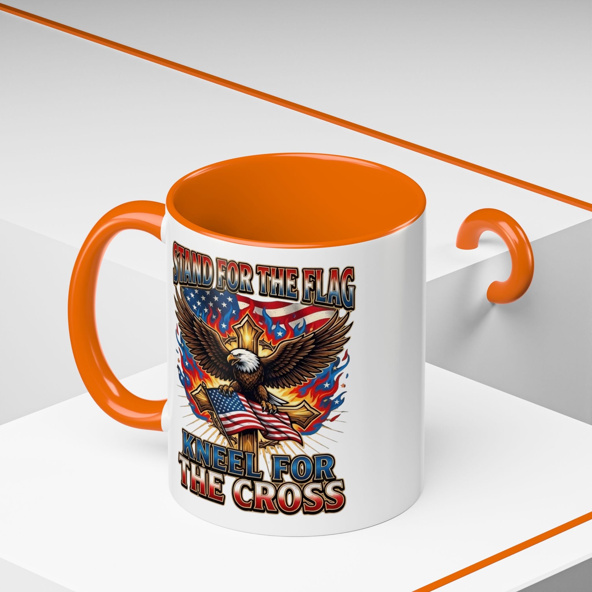 Patriotic Eagle Coffee Mug — "Stand for the Flag, Kneel for the Cross" (11/15oz) Printify