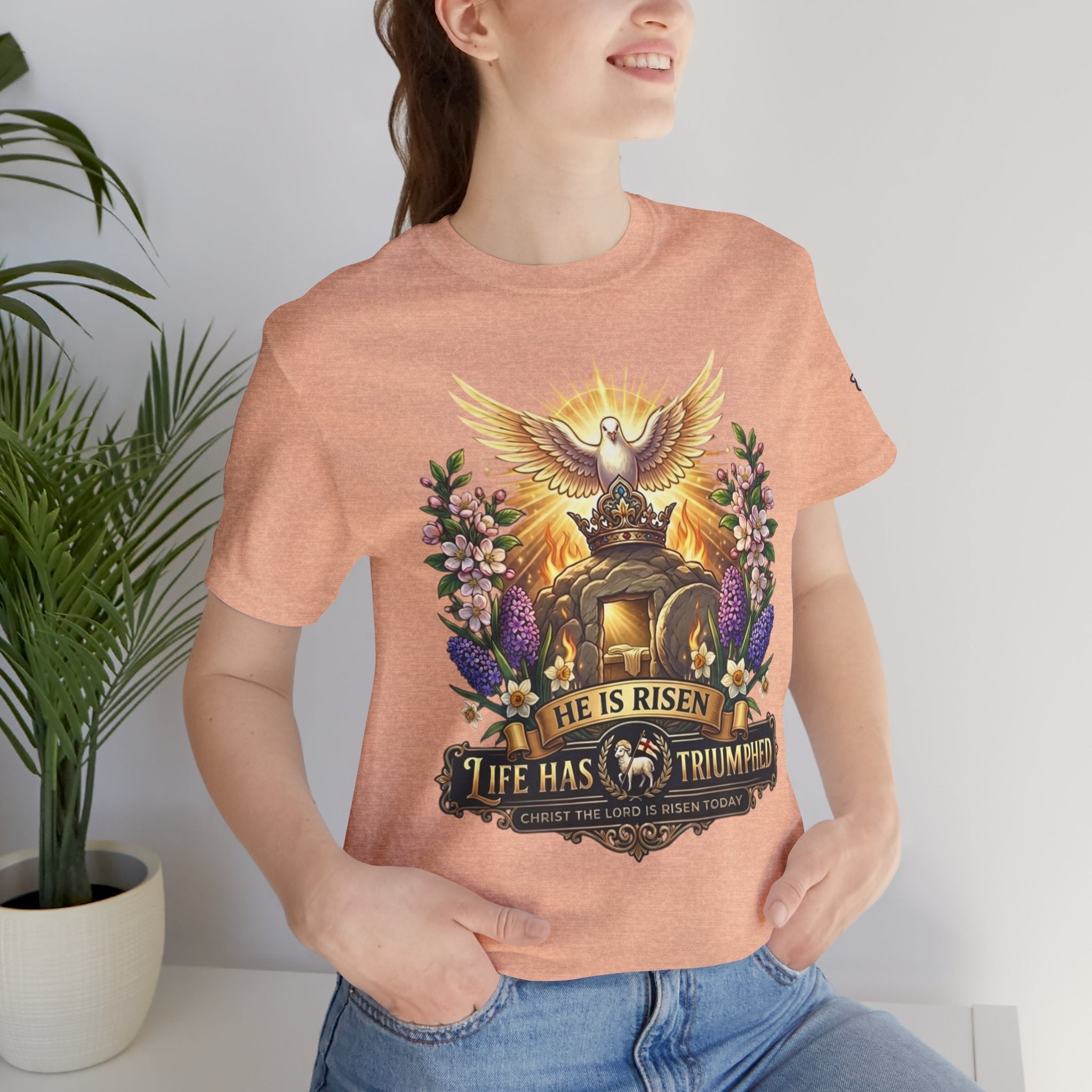 He Is Risen "Life Has Triumphed" T-Shirt — Easter Resurrection Christian Tee Printify