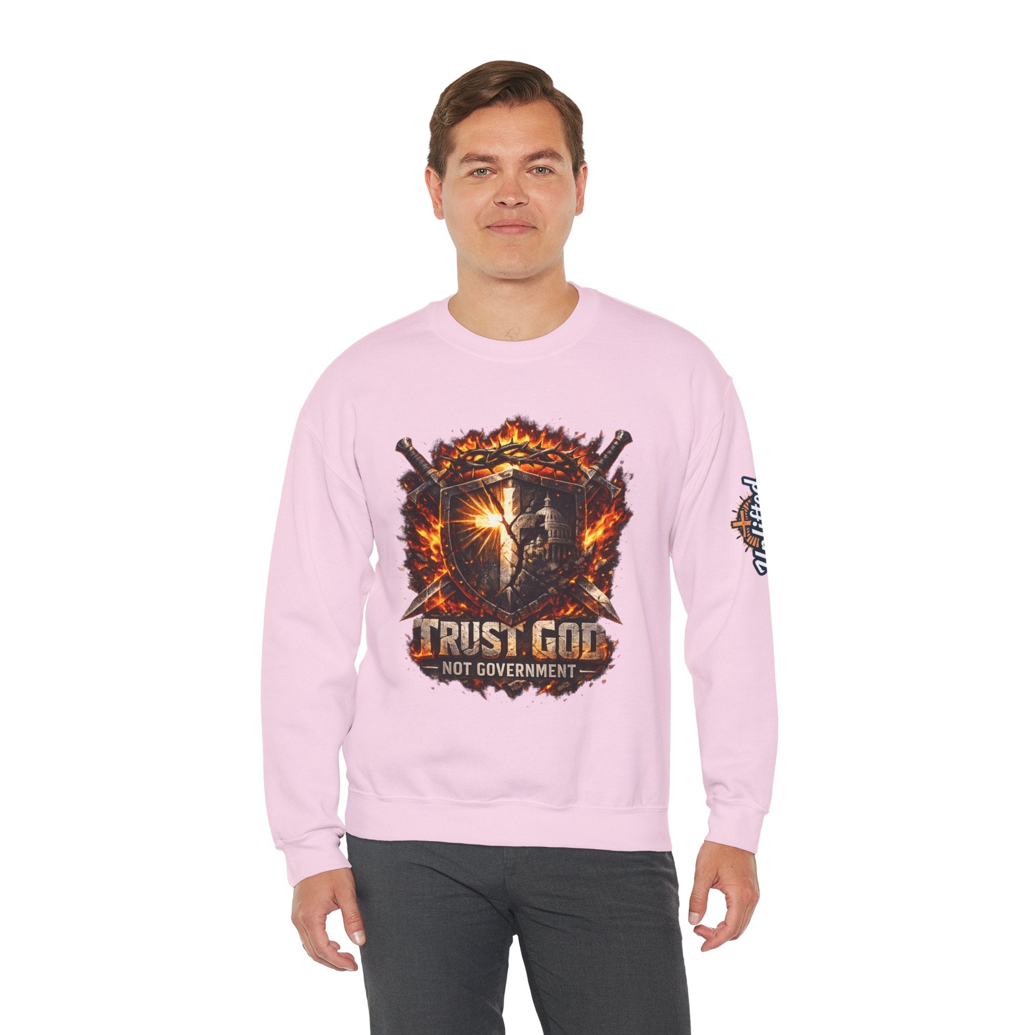 Trust God Not Government Shield Sweatshirt — Patriotic Christian Faith Sweatshirt Printify