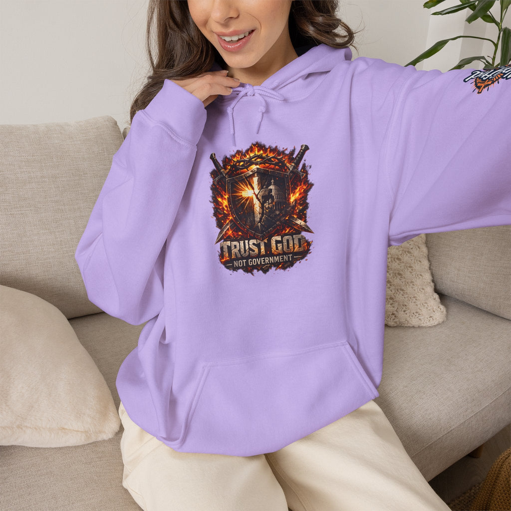 Trust God Not Government Shield Hoodie — Patriotic Christian Faith Hoodie Printify