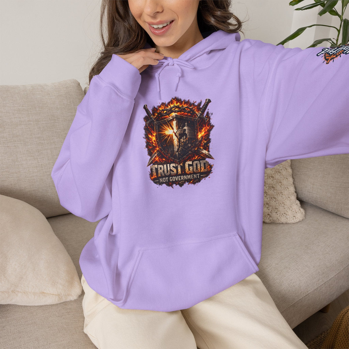 Trust God Not Government Shield Hoodie — Patriotic Christian Faith Hoodie Printify