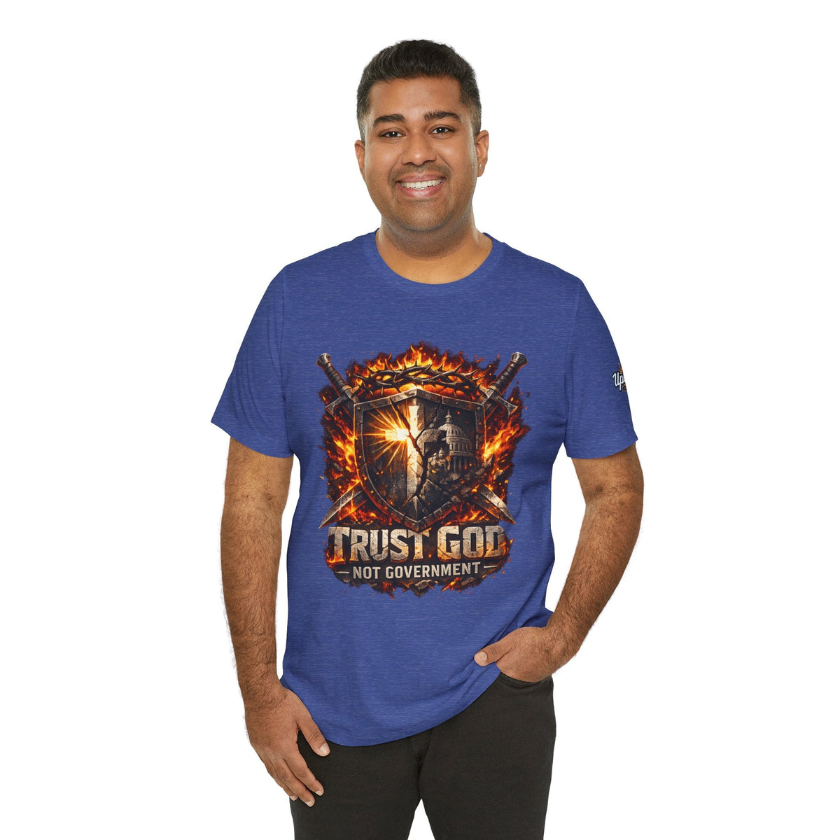 Trust God Not Government Shield Tee — Patriotic Christian Faith T-Shirt Printify