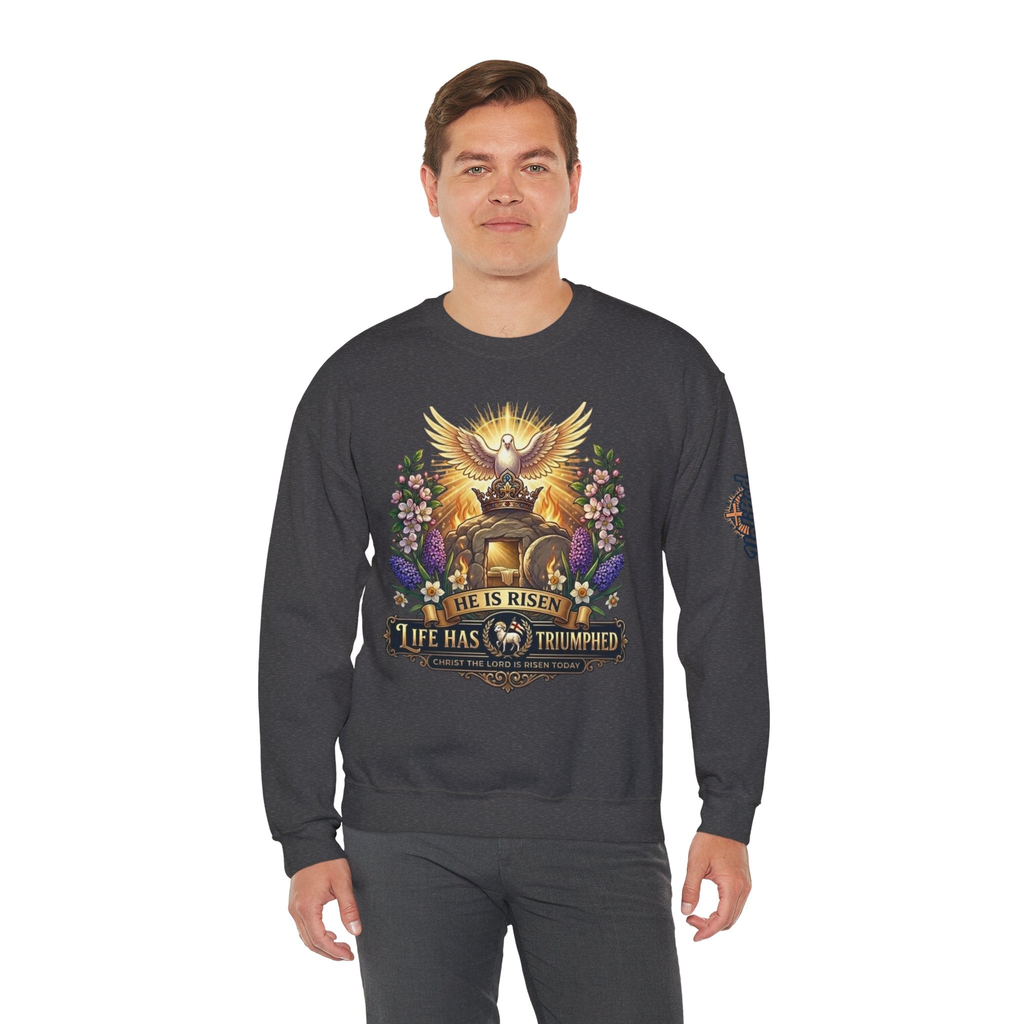 He Is Risen "Life Has Triumphed" Sweatshirt — Easter Resurrection Christian Sweatshirt Printify