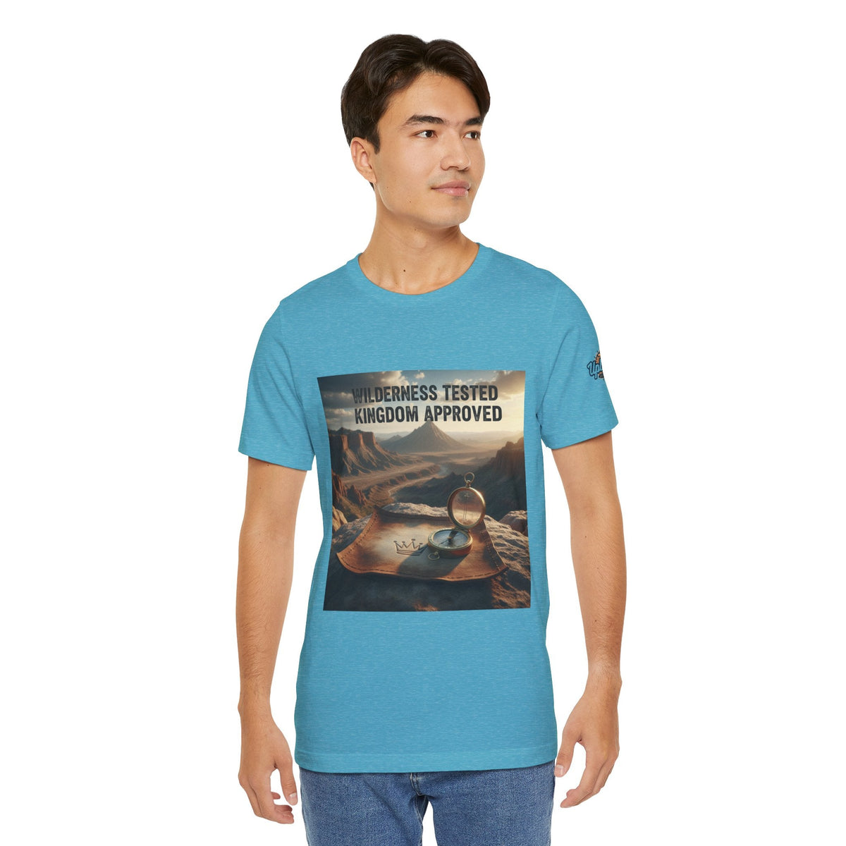 Wilderness Tested Kingdom Approved T-shirt – Mountain Desert Compass Crown Christian T-shirt for Biblical Adventure Faith Printify