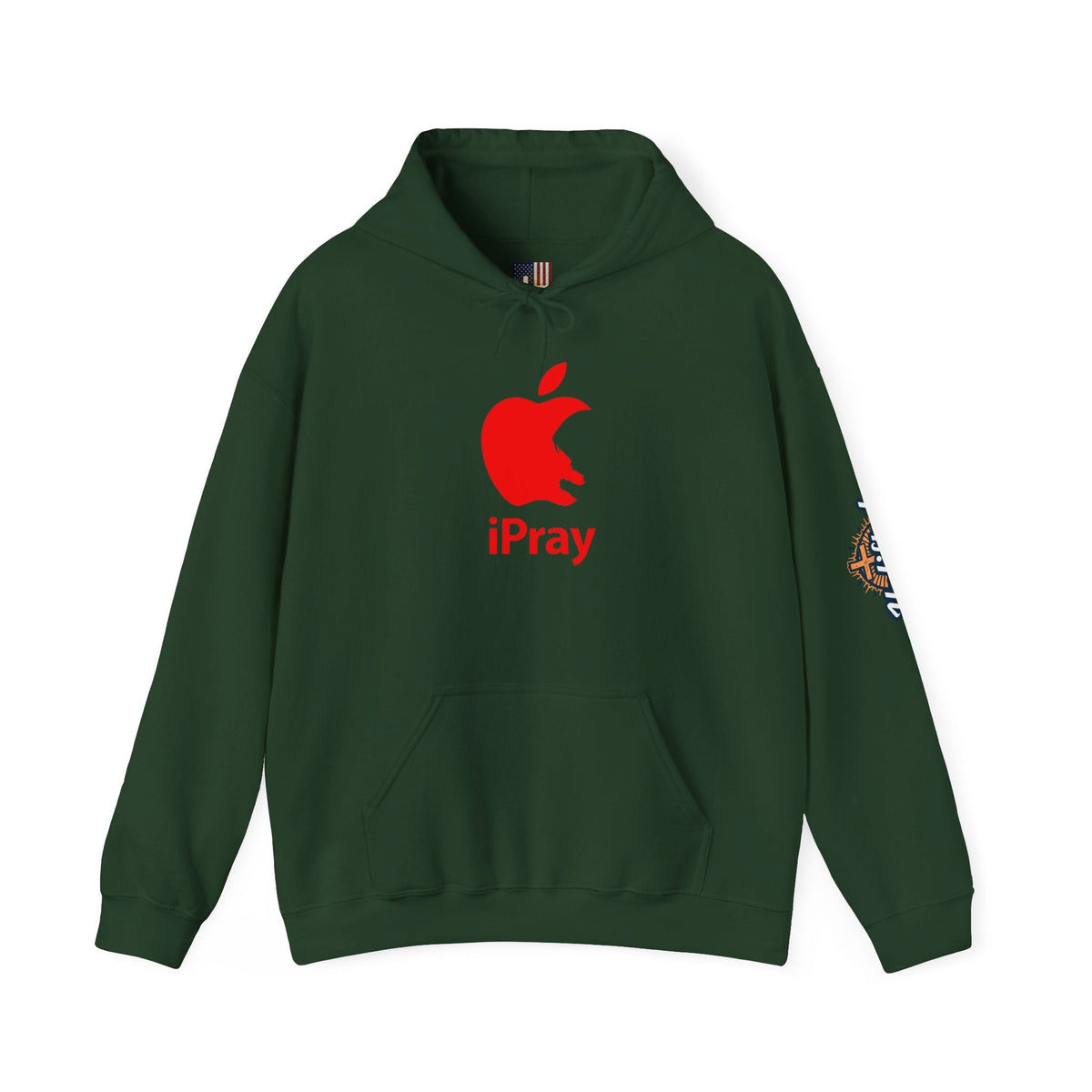 iPray Apple Logo Hoodie — Funny Christian Hoodie (Minimal Red Apple Graphic) Printify