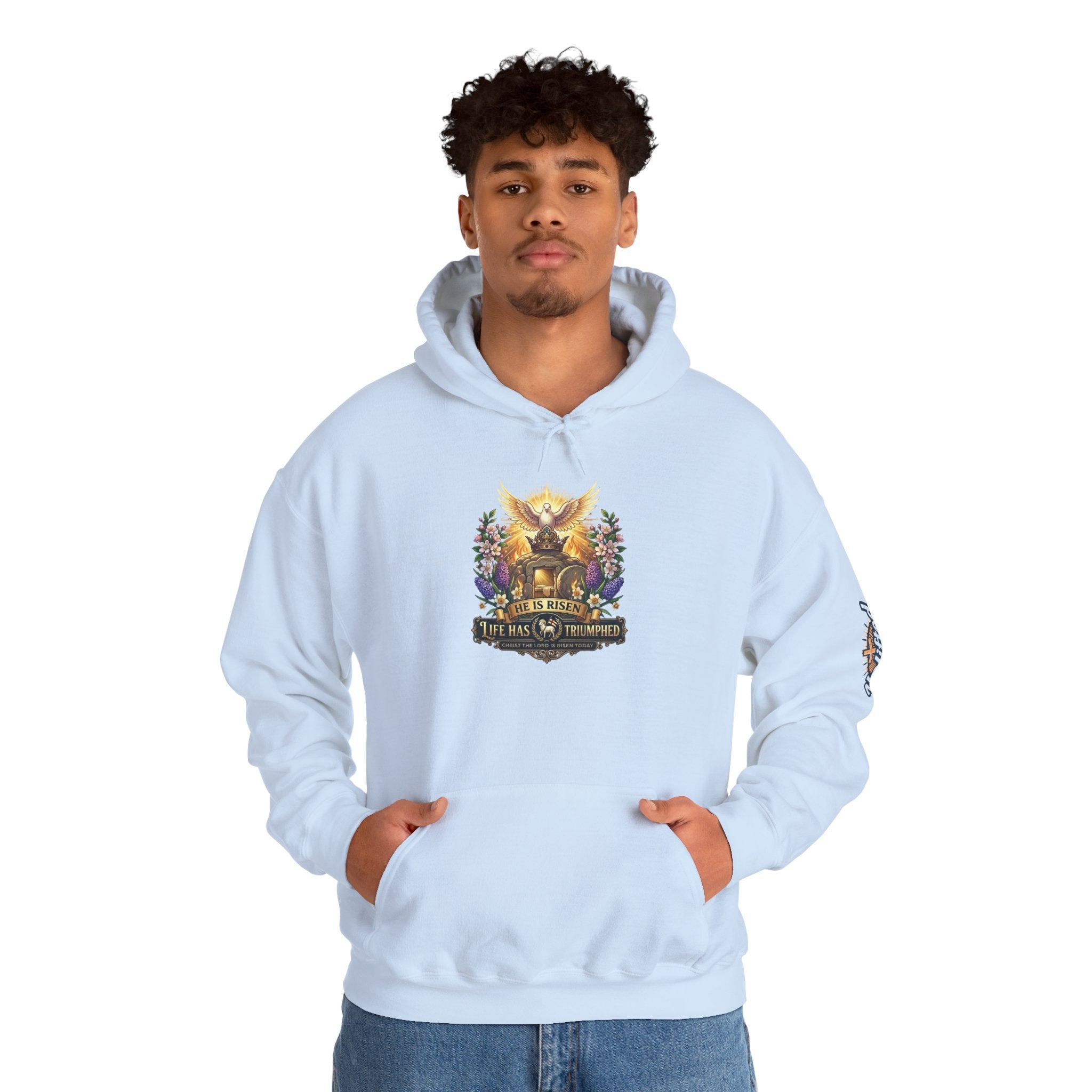He Is Risen "Life Has Triumphed" Hoodie — Easter Resurrection Christian Hoodie Printify
